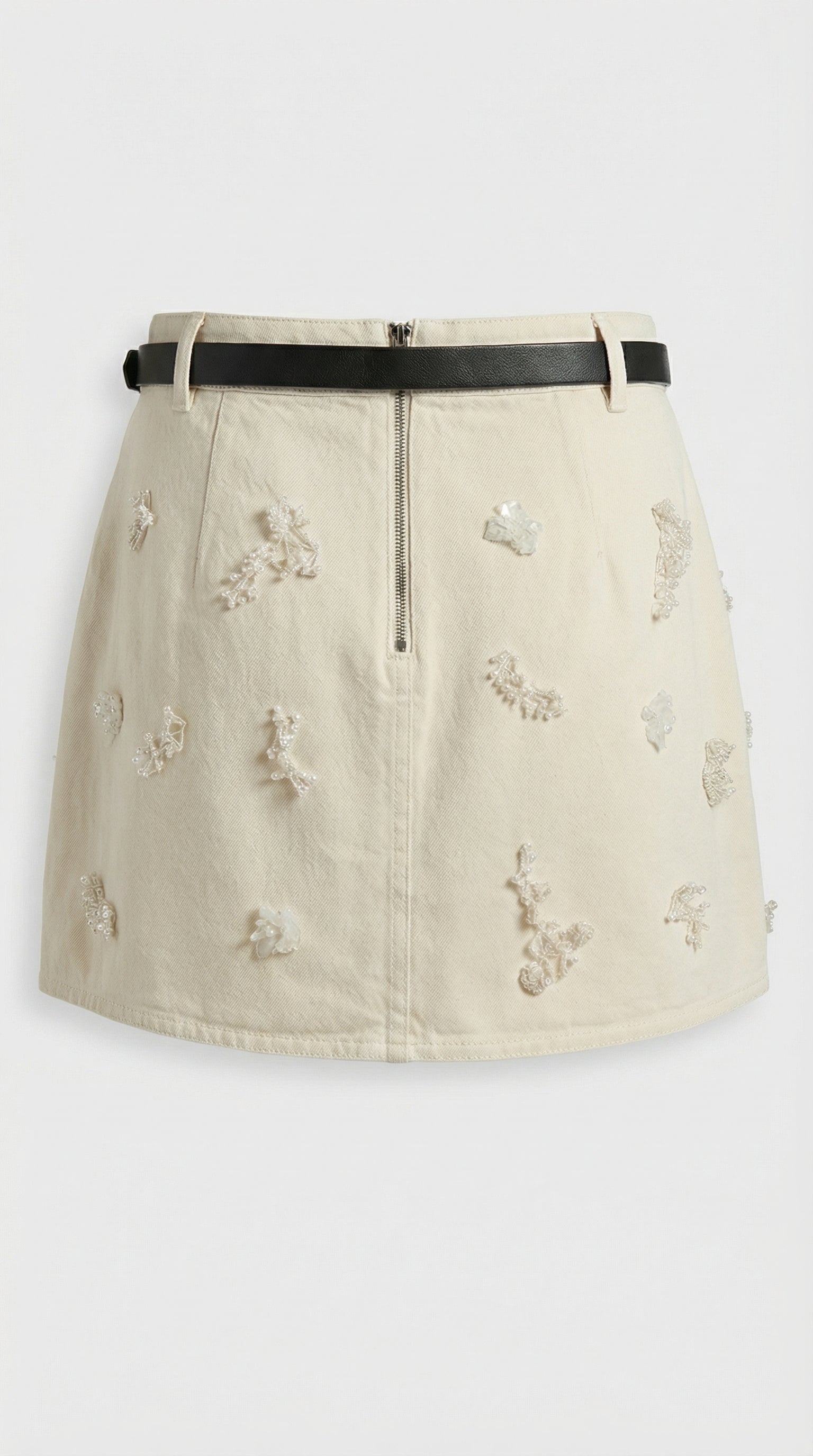 Nira - Beige Bead-Decorated Cotton Denim Set