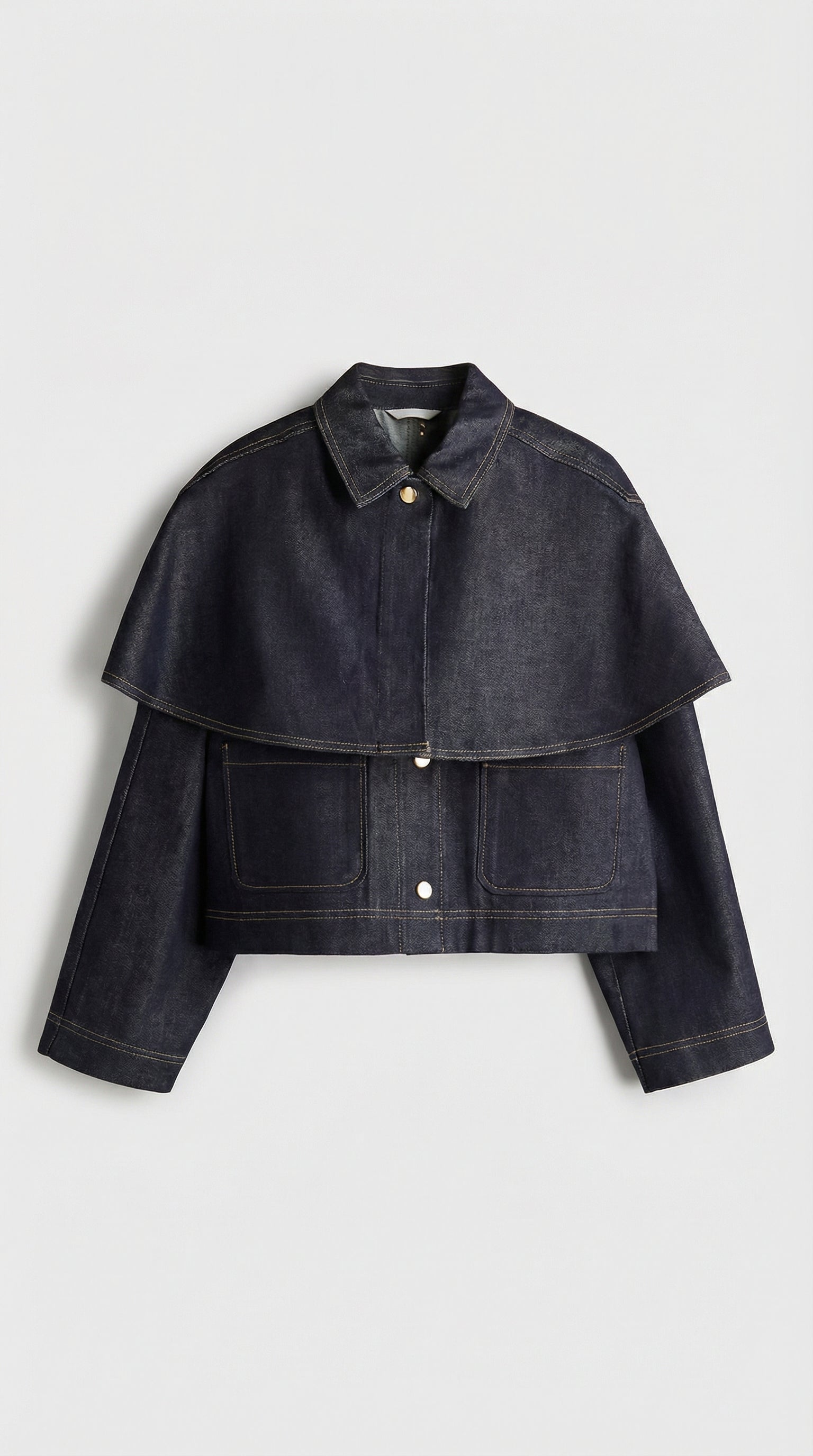 Asha - Cape Layered Denim Button Jacket