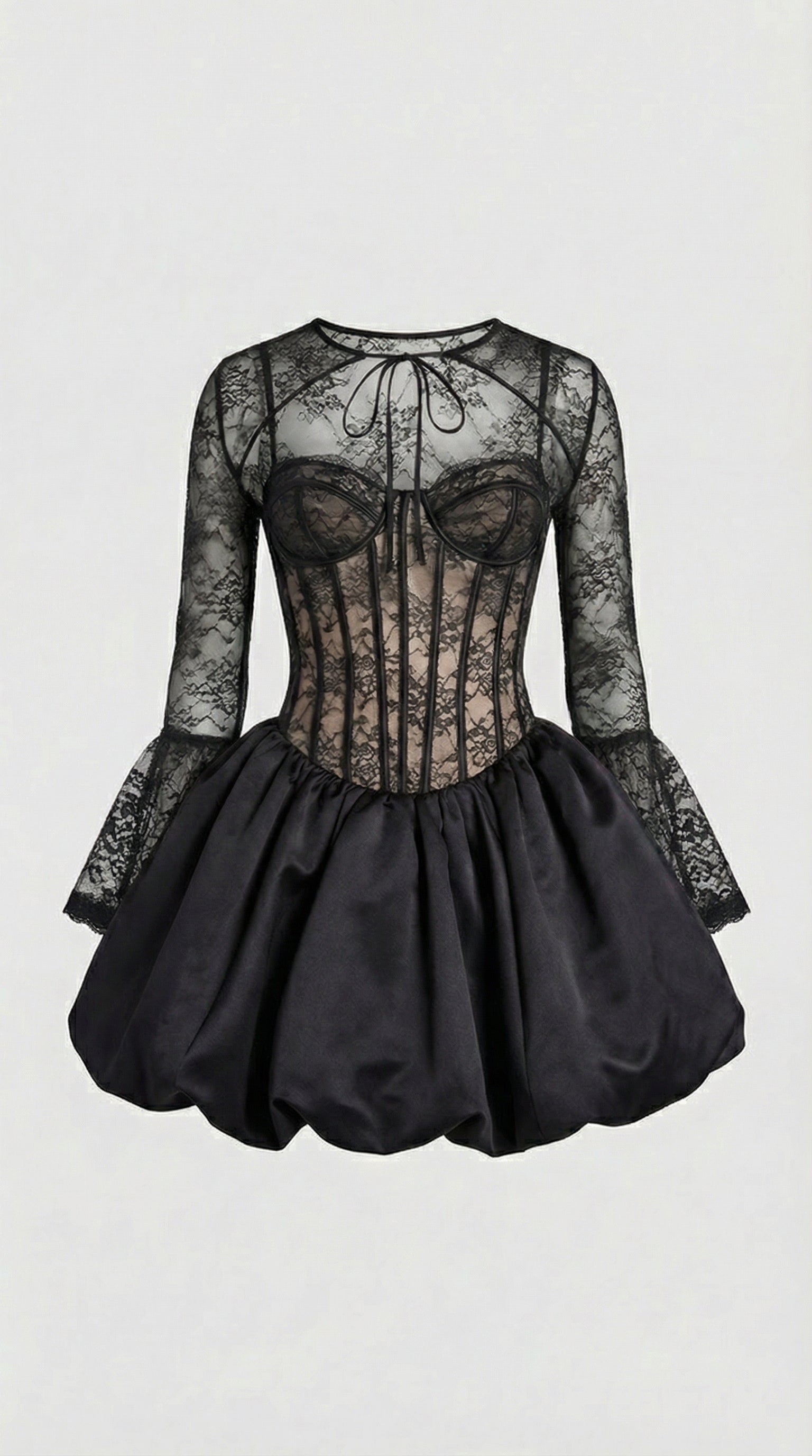 Risa - Schwarzes Spitzen Puffball Mini-Kleid