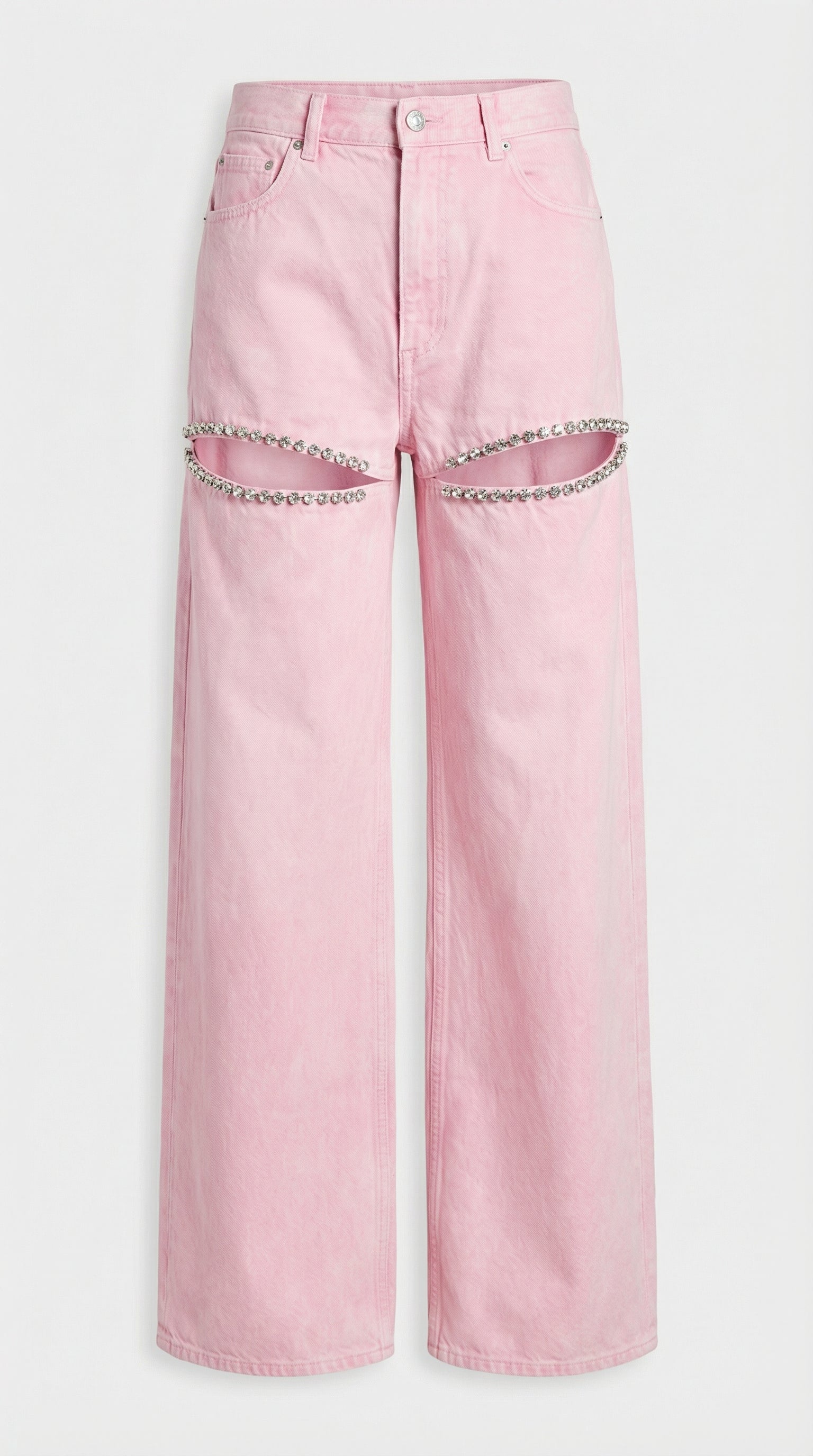 Suri - Jean large en denim de coton, coupe asymétrique effet diamant