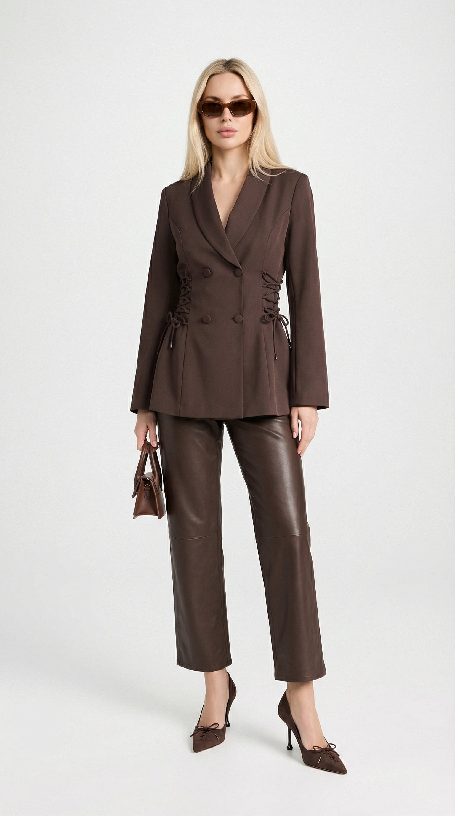 Misa - Kaffee-brauner Blazer mit seitlichem Schnürung