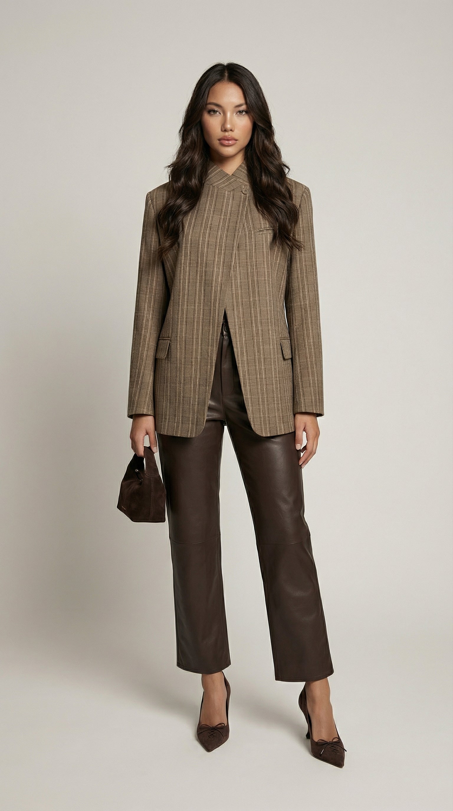 Helena - Vintage Karomuster Stehkragen Blazer