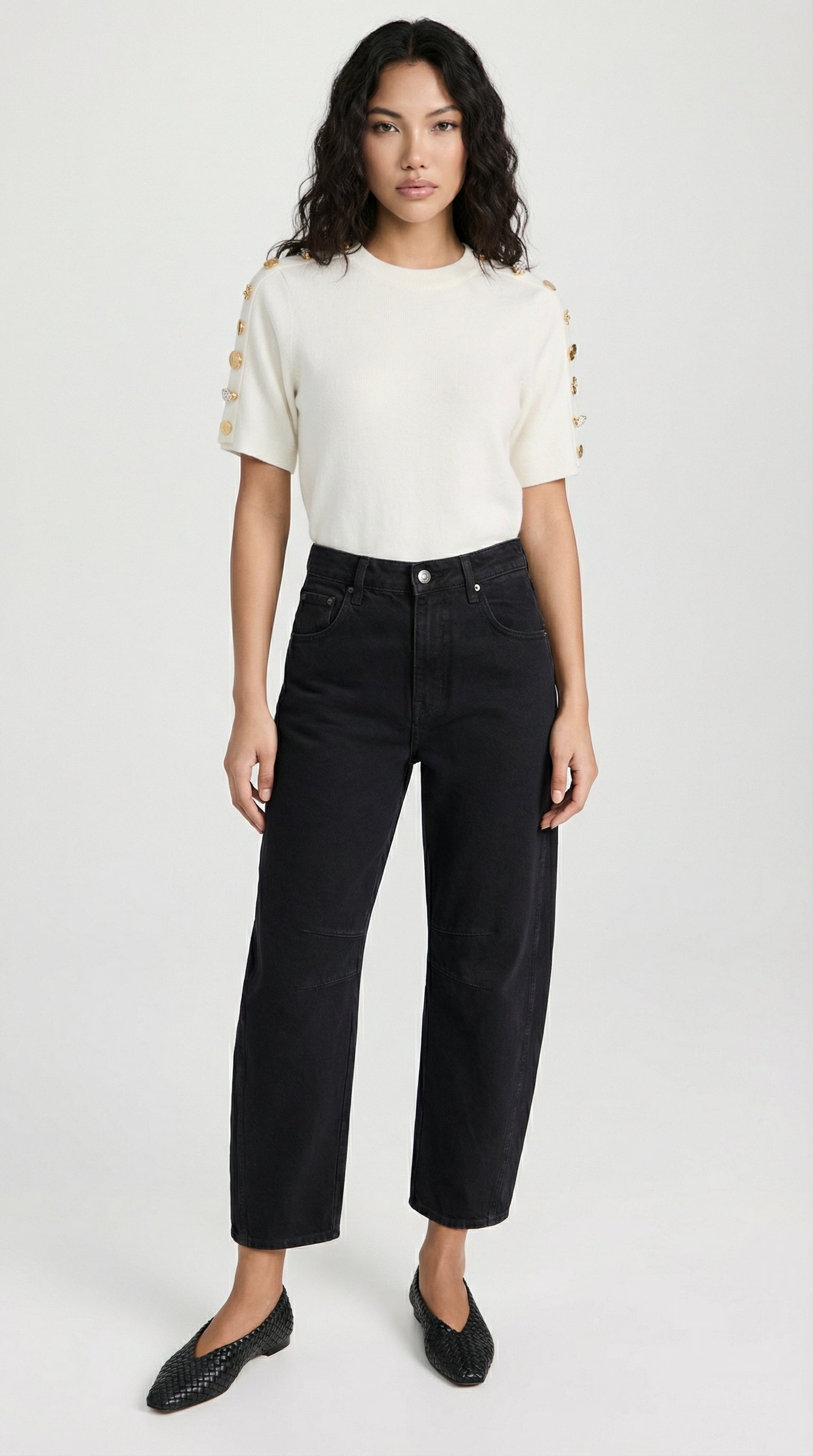 Avena - T-shirt en coton tricoté à boucle métallique, blanc