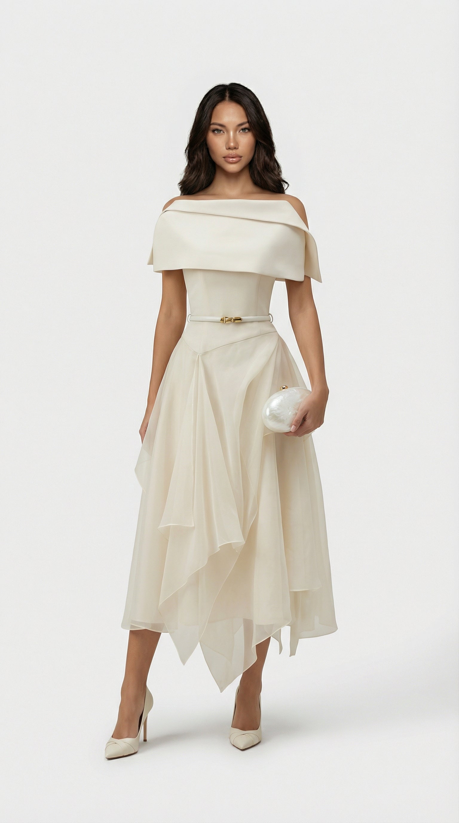 Kora - Abito mantella in garza senza schiena