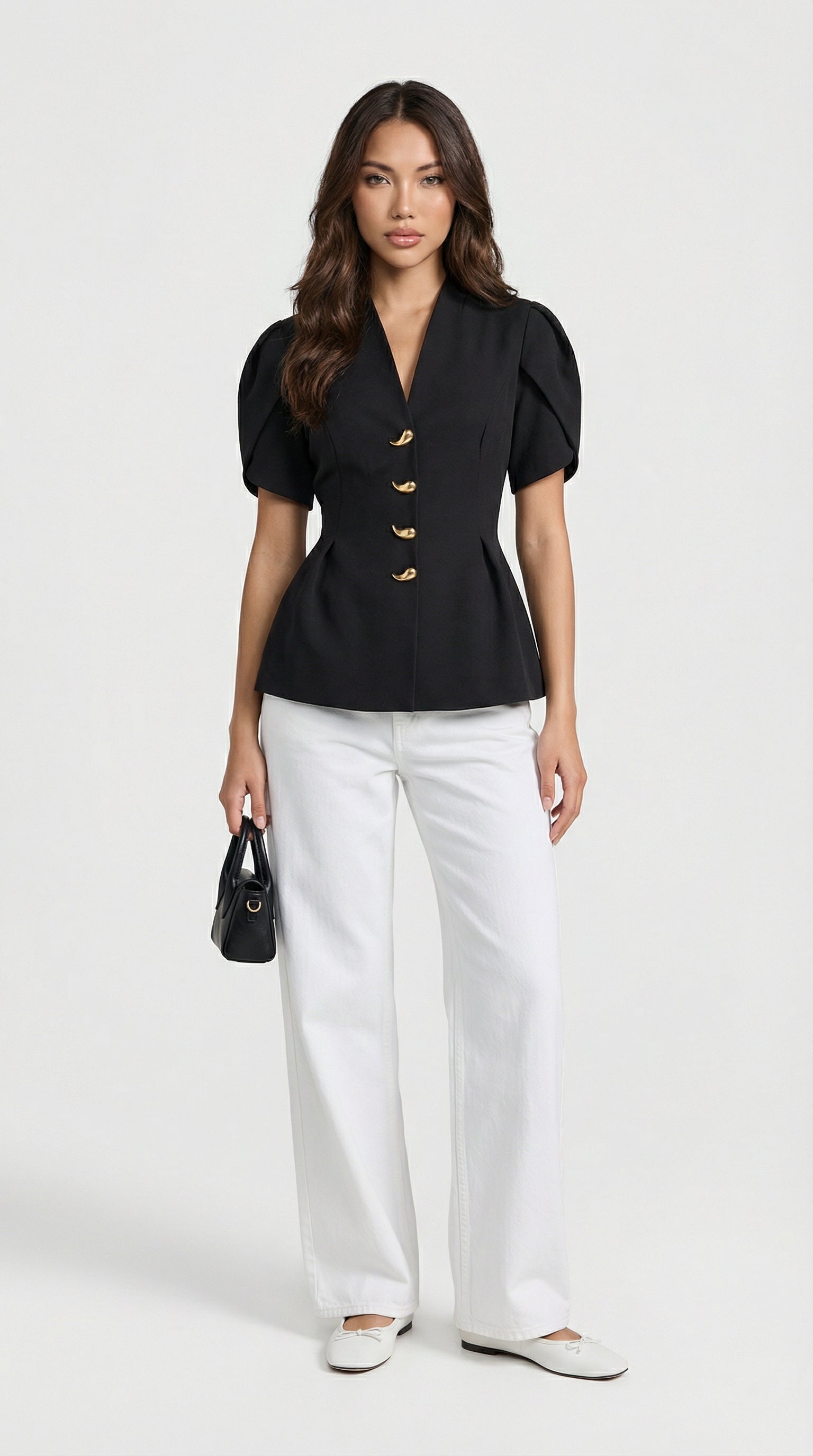 Livo - Camicia con maniche a sbuffo nera