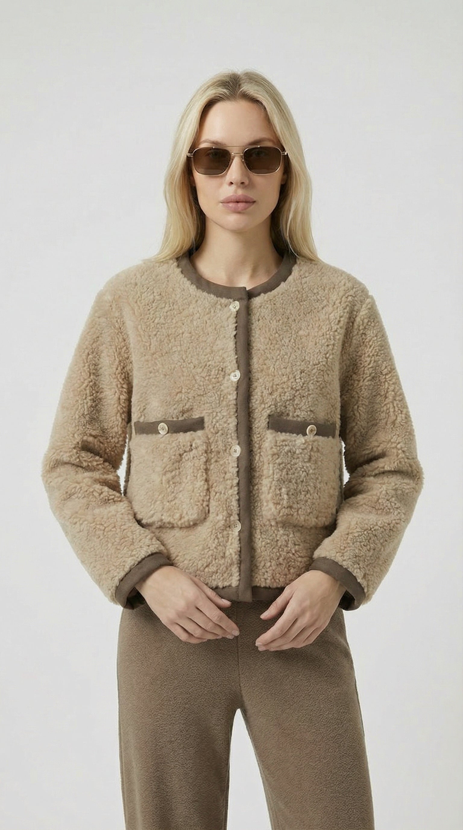 Mire - Vegane Pelz kurze Jacke Braun