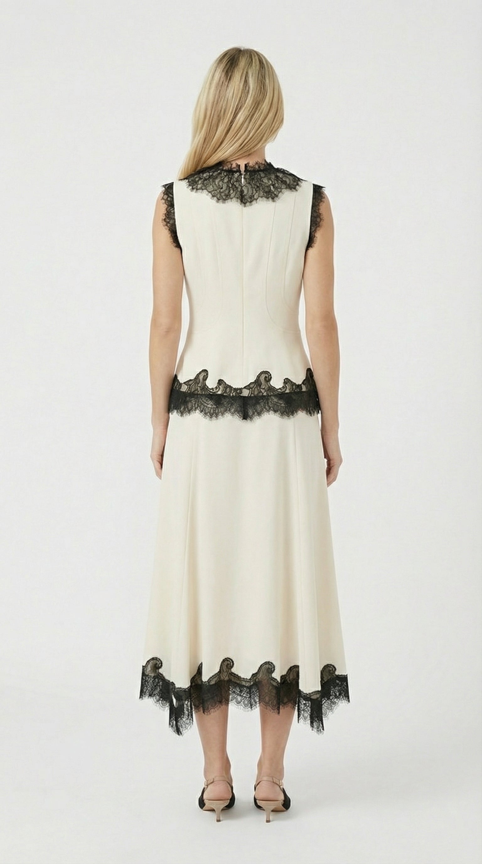 Sani - 100% Silk Lace Embroidery Mid Skirt