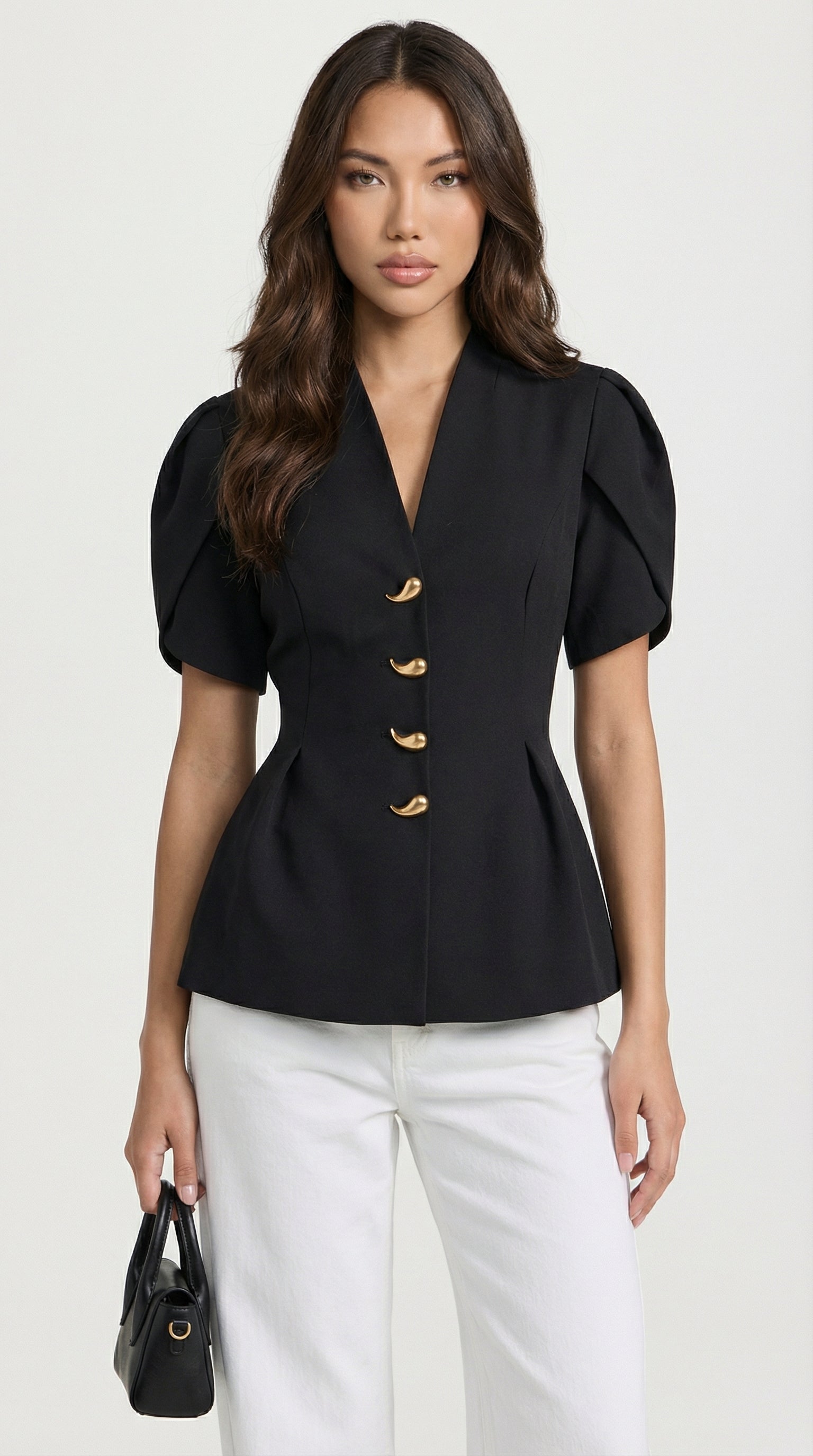 Livo - Camicia con maniche a sbuffo nera