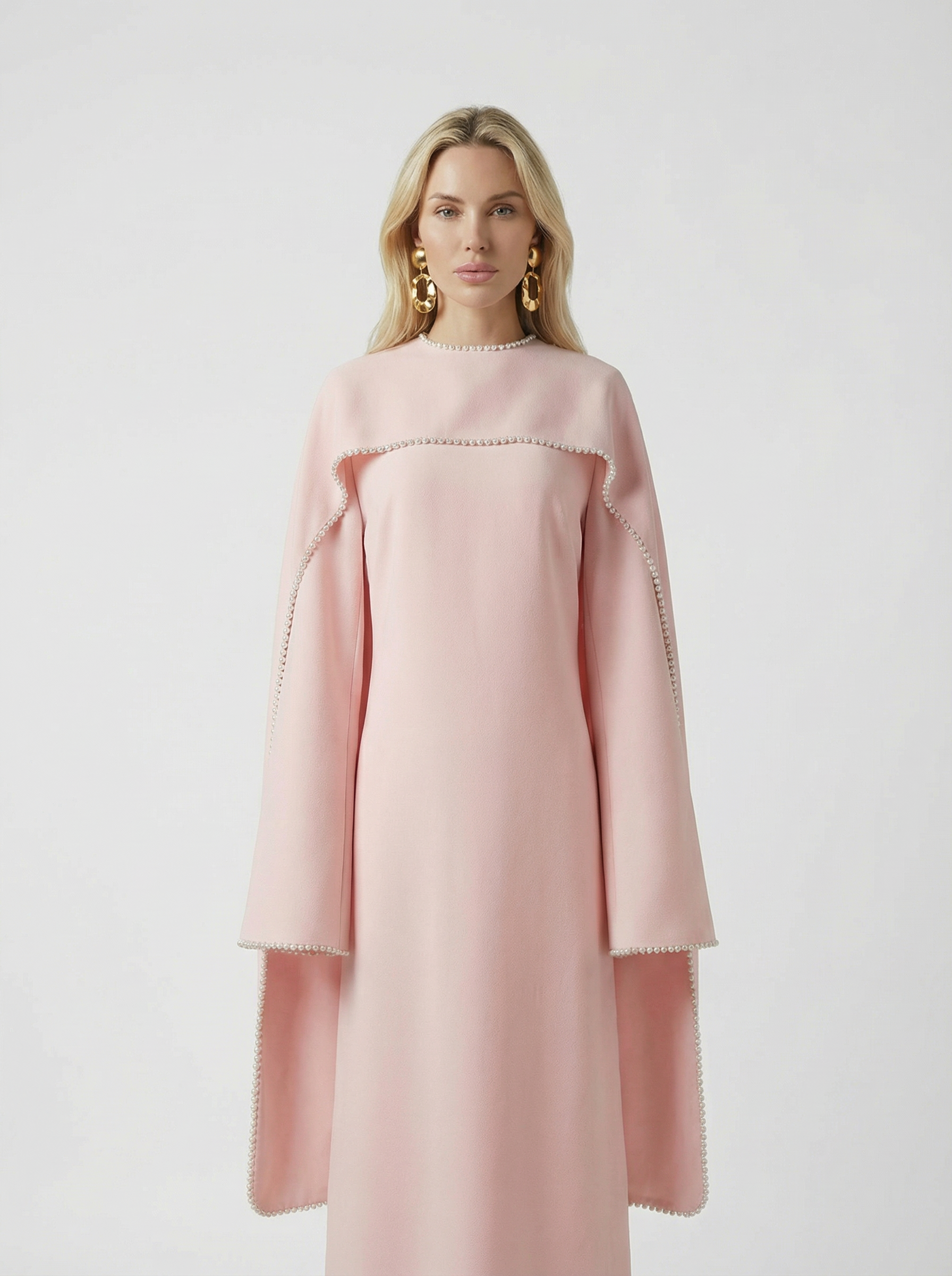 Lova - Schwer besticktes langes Glockenärmel-Cape-Kleid