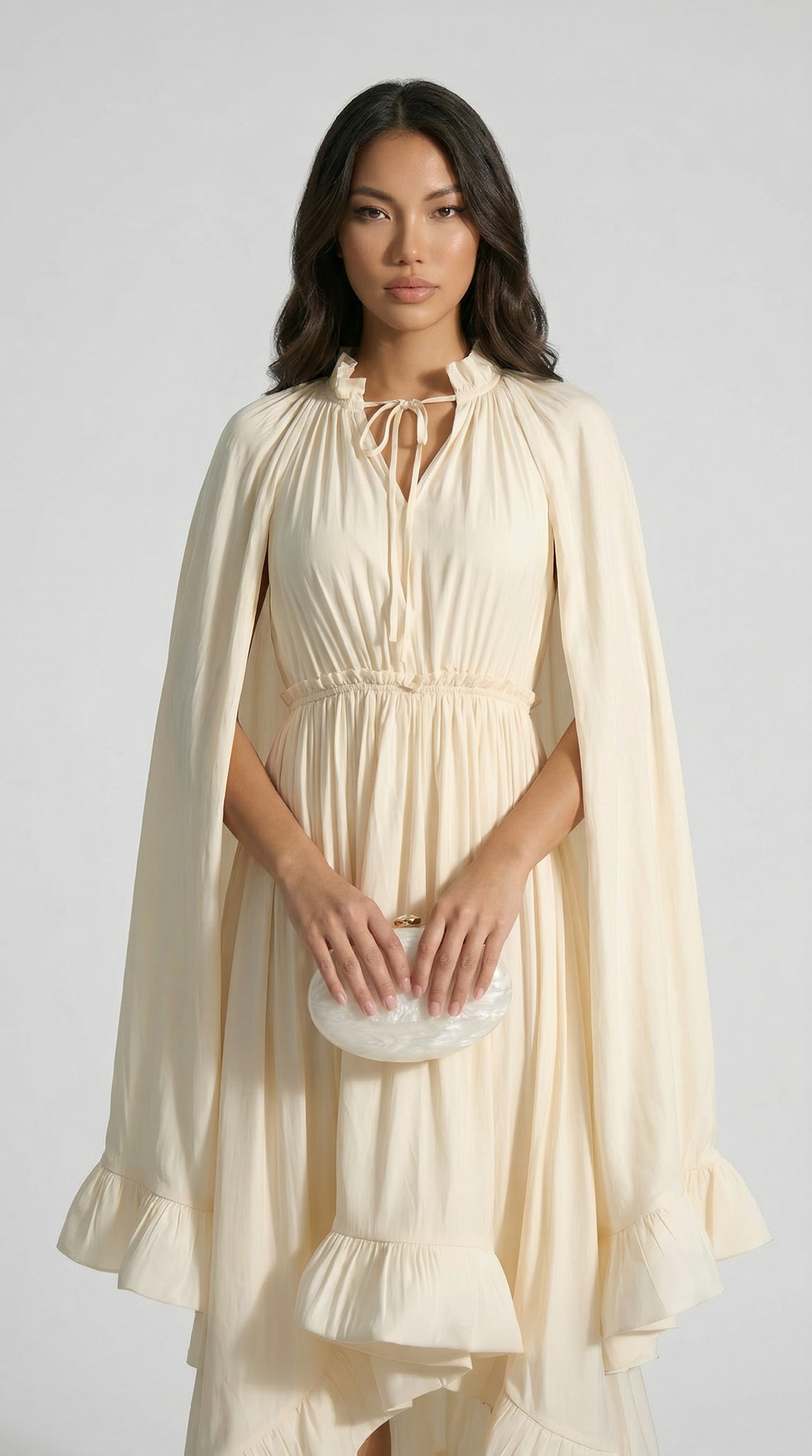 Elina - Vestido de noche con capa de volantes de lujo