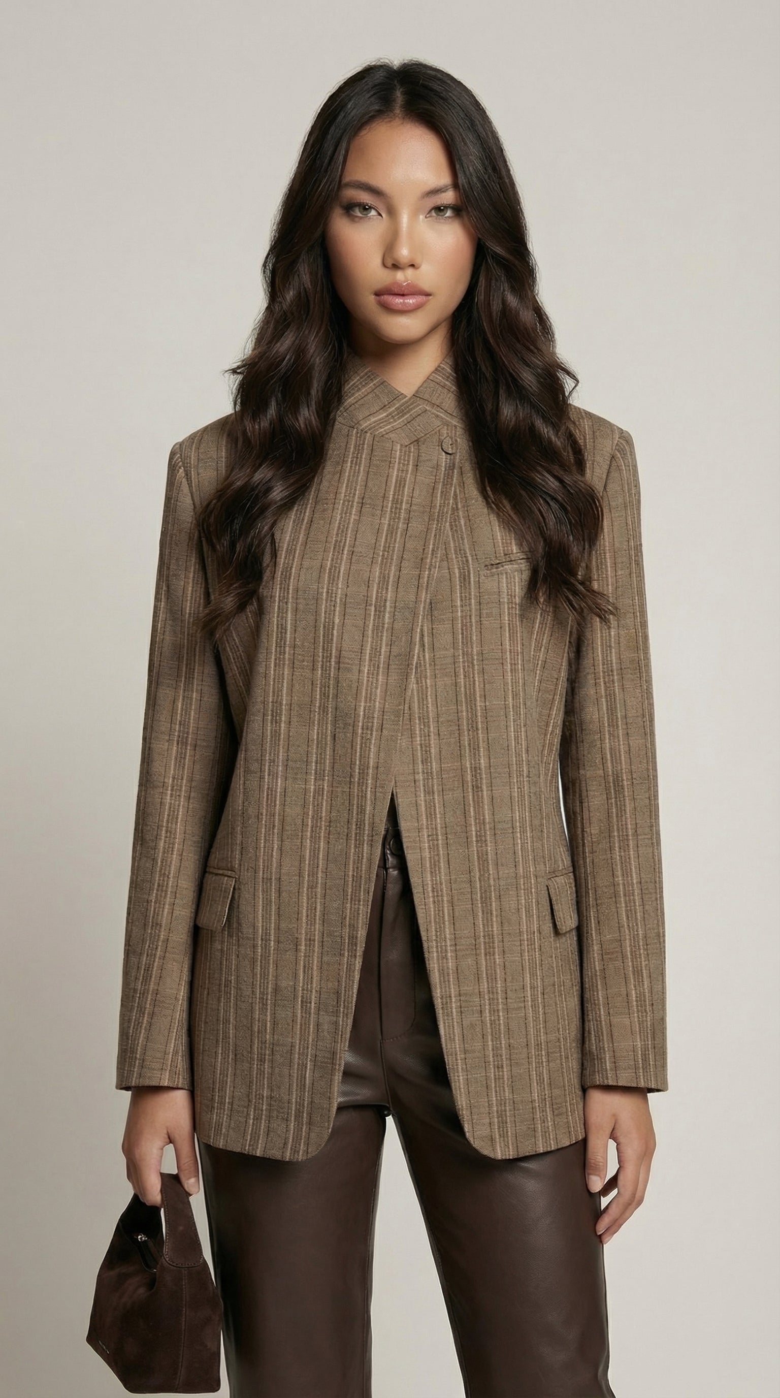 Helena - Vintage Karomuster Stehkragen Blazer