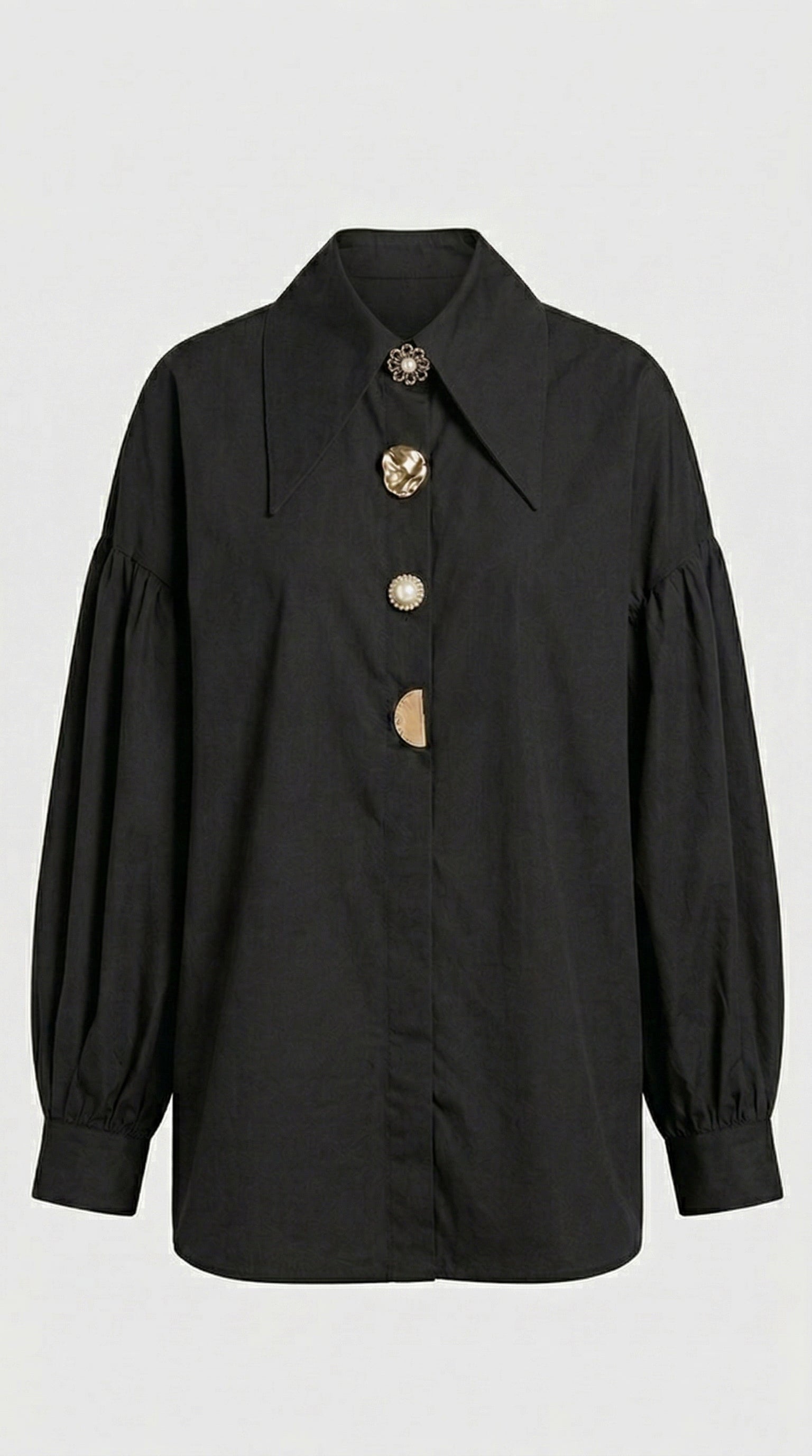 Verito - Chemise ample à manches longues avec col pointu et boutons bijoux Noir