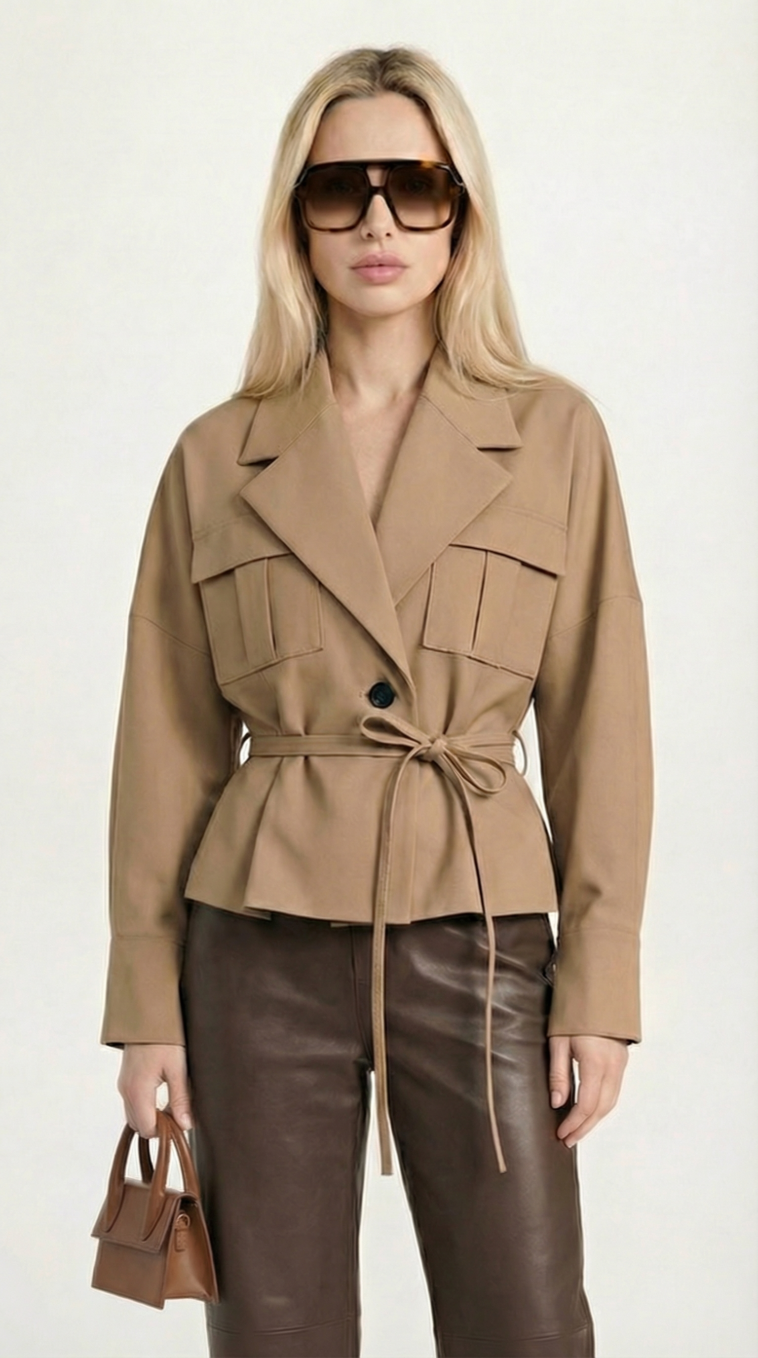 Olea - Modern Vintage Umlegekragen & Schnürung Taschen kurze Jacke