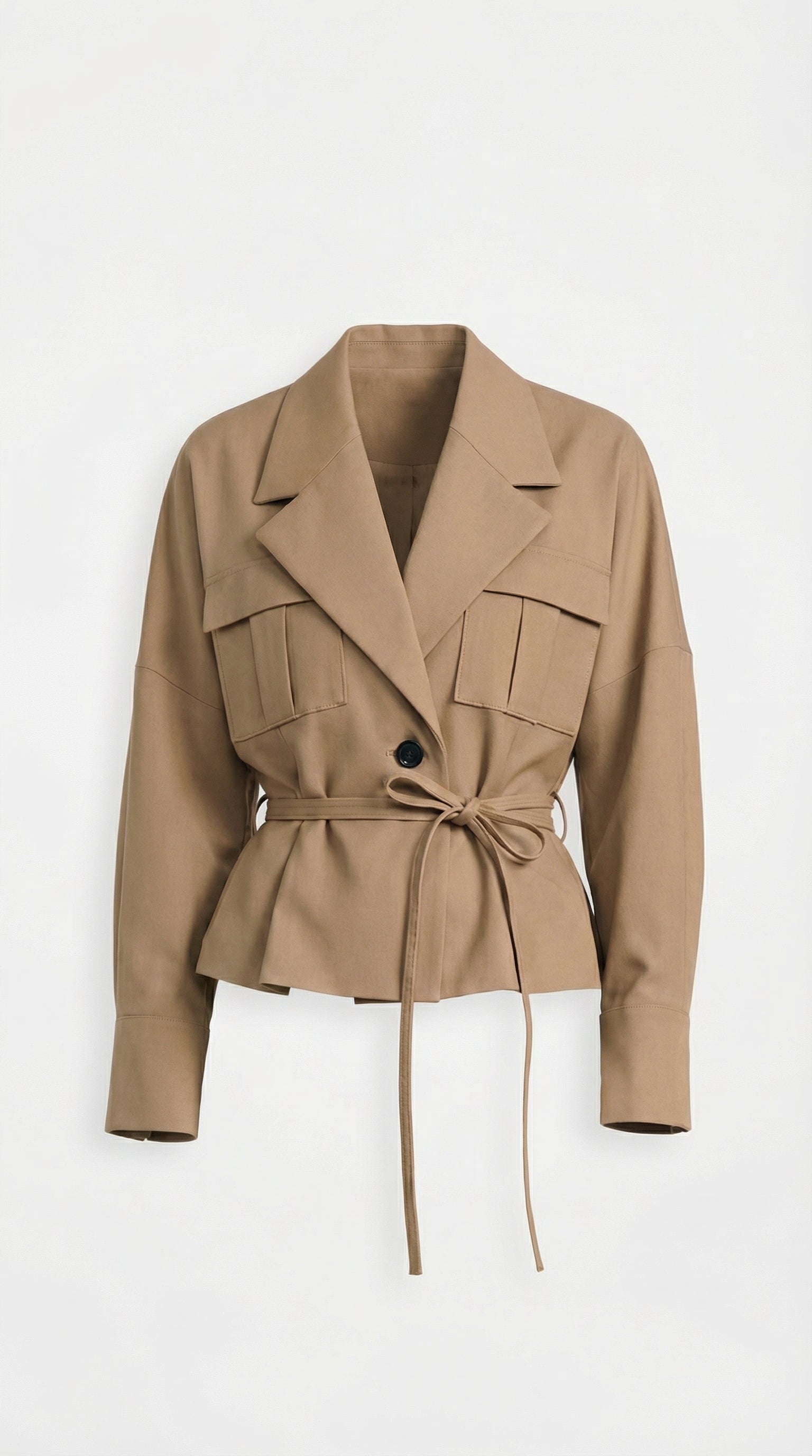 Olea - Chaqueta corta vintage moderna con cuello vuelto y bolsillos con cordones