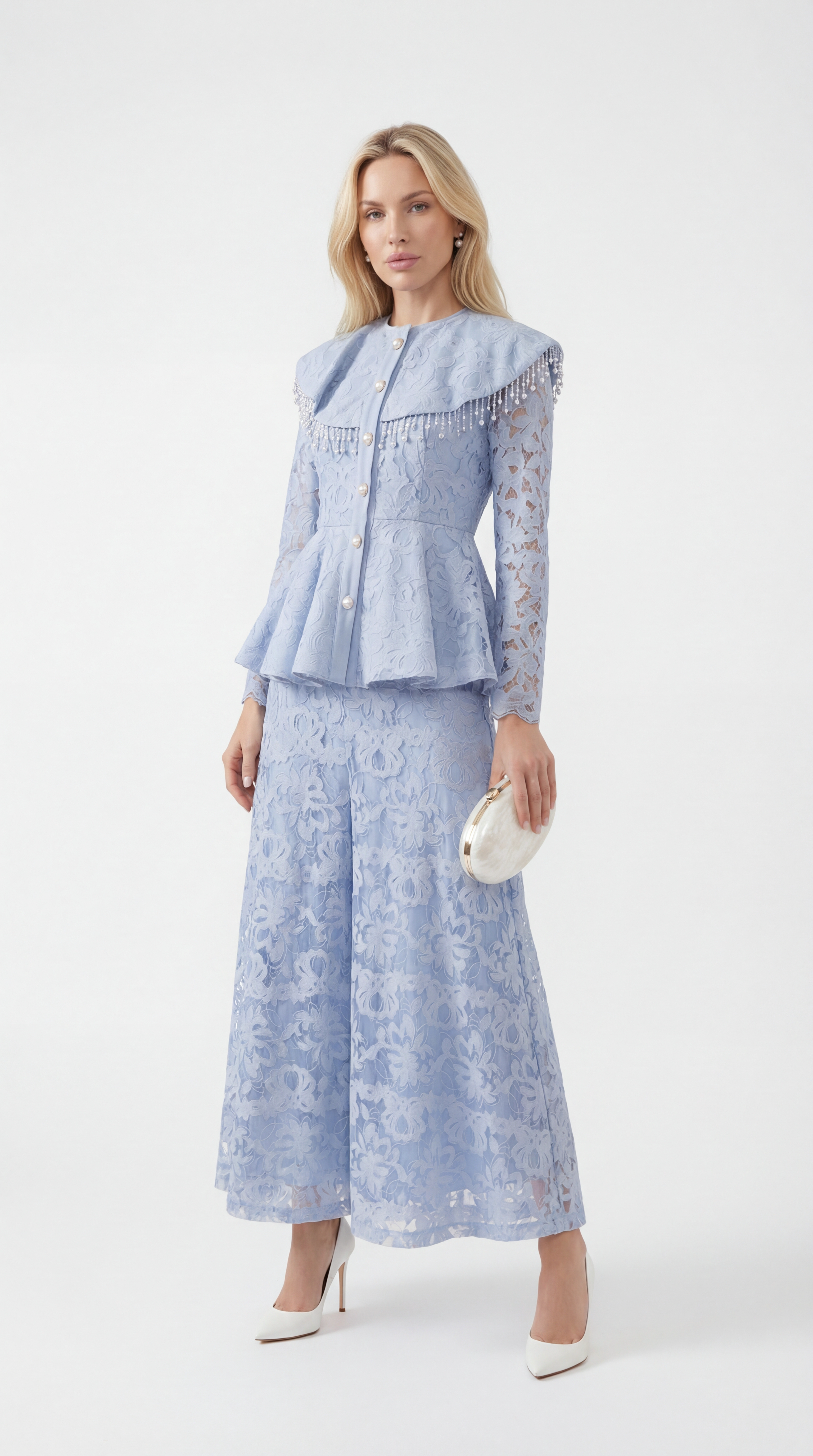 Tava - Completo con applicazioni e nappine blu