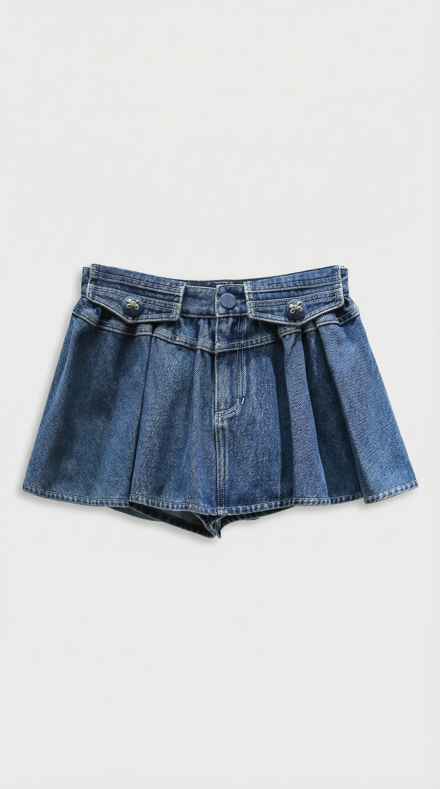 Oty - Ensemble Veste en Jean à Revers Contrastants et Mini-Jupe Plissée