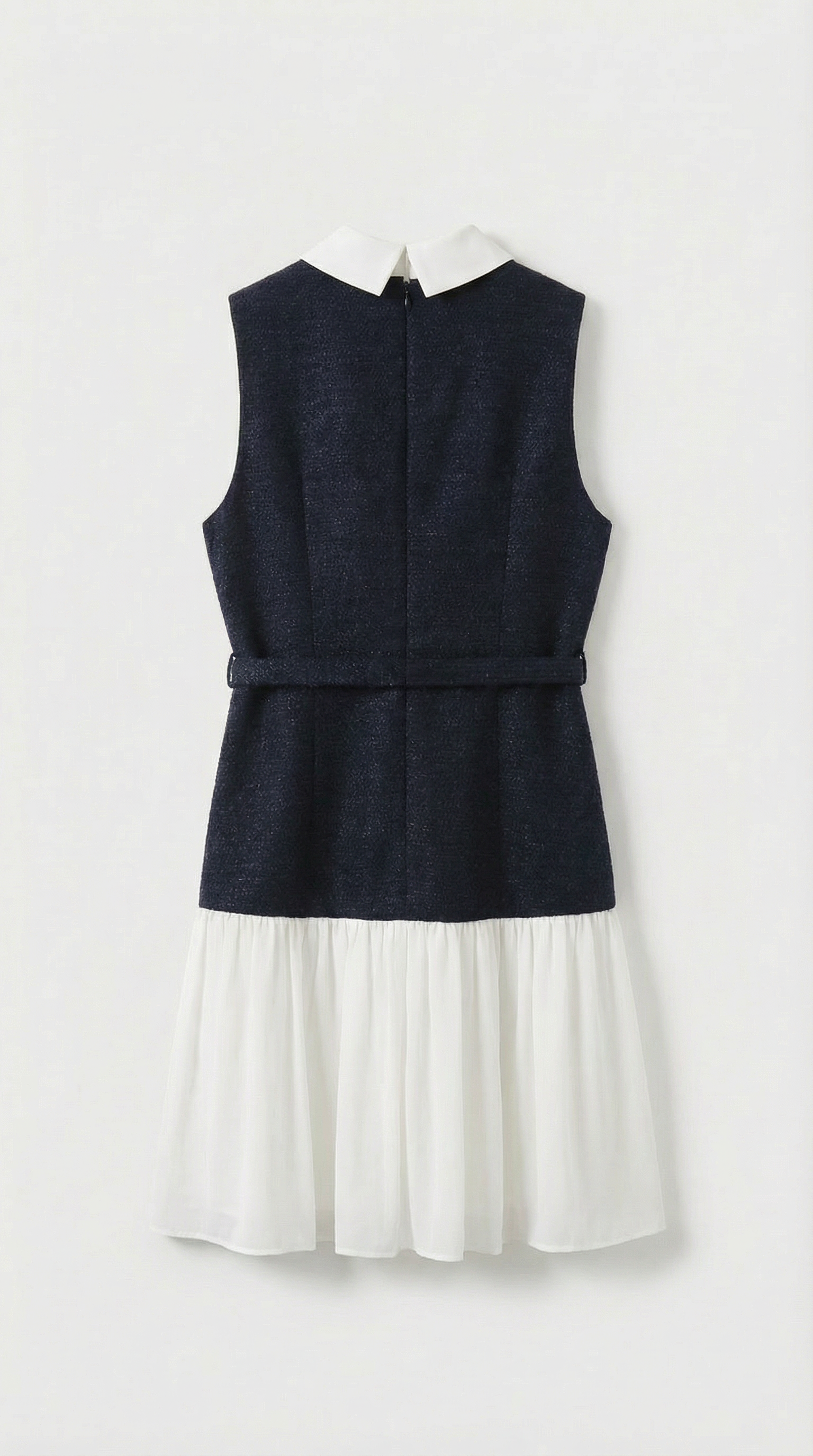 Bora - Gürtelloses Tweed- & Falten-Chiffon-Kleid