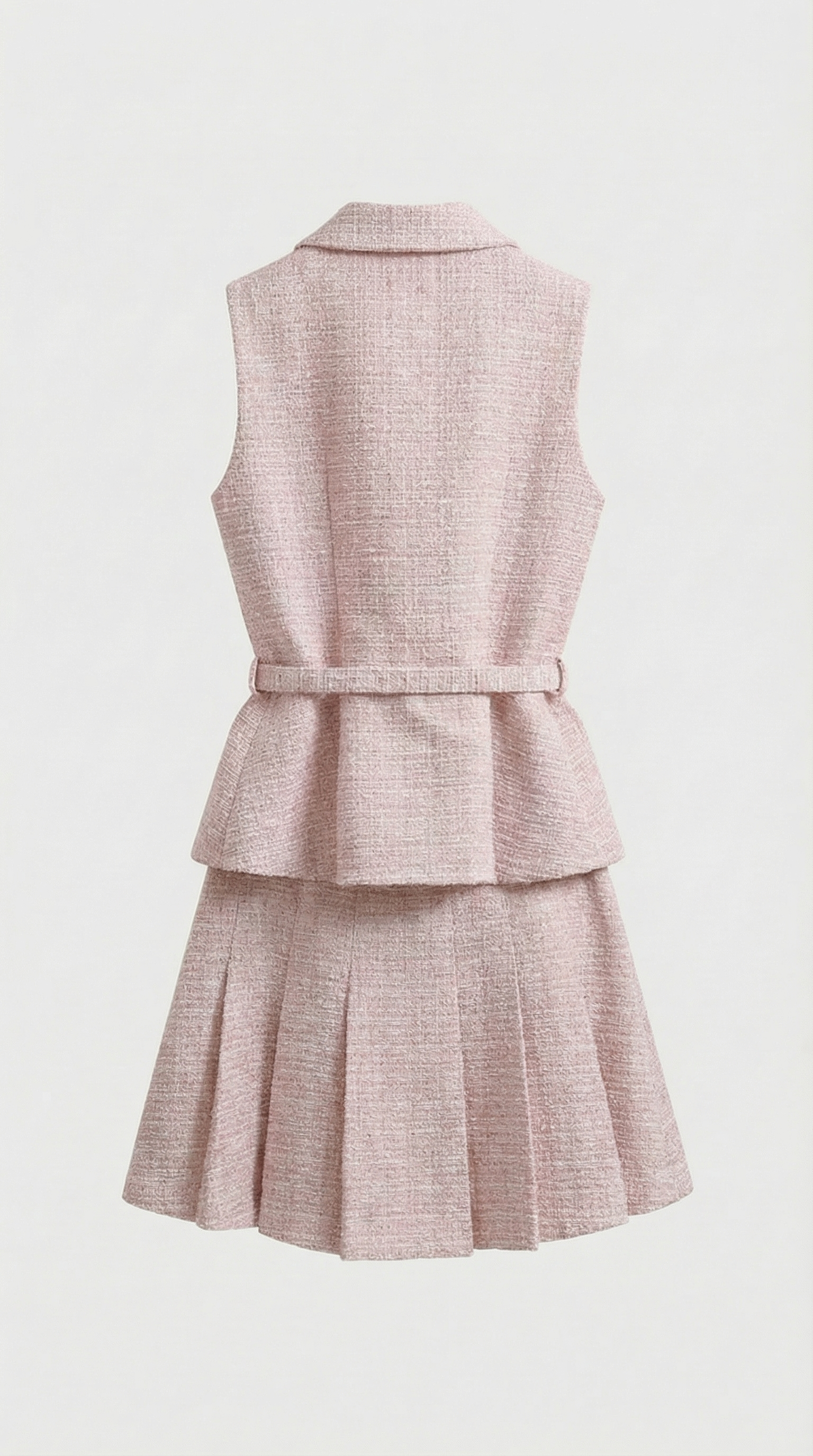 Torba - Sleeveless Tweed Vest & Pleated Mini Skirt Set