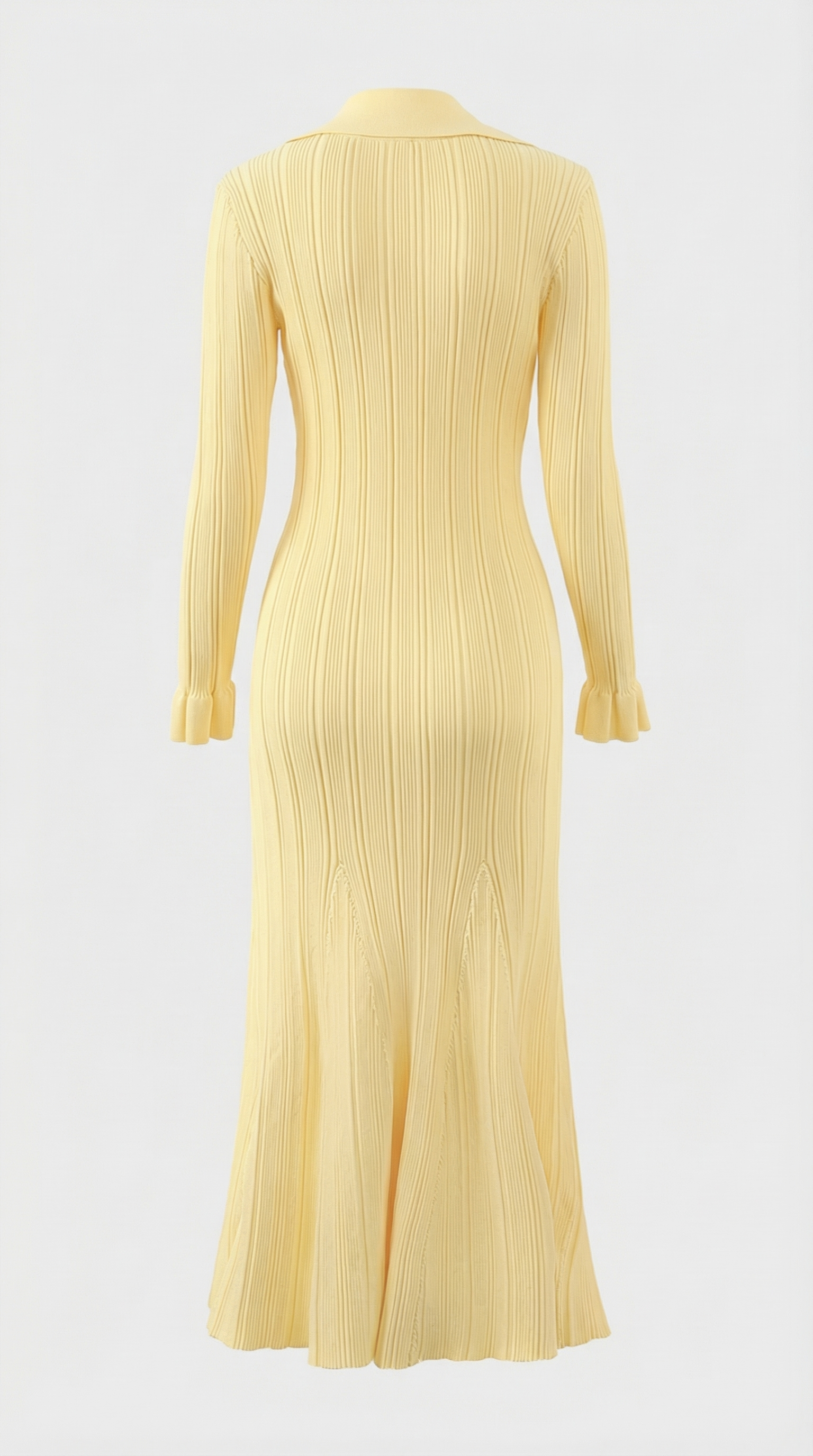 Kena - Geripptes Strickhemd mit Knopfleiste Midi-Kleid Gelb