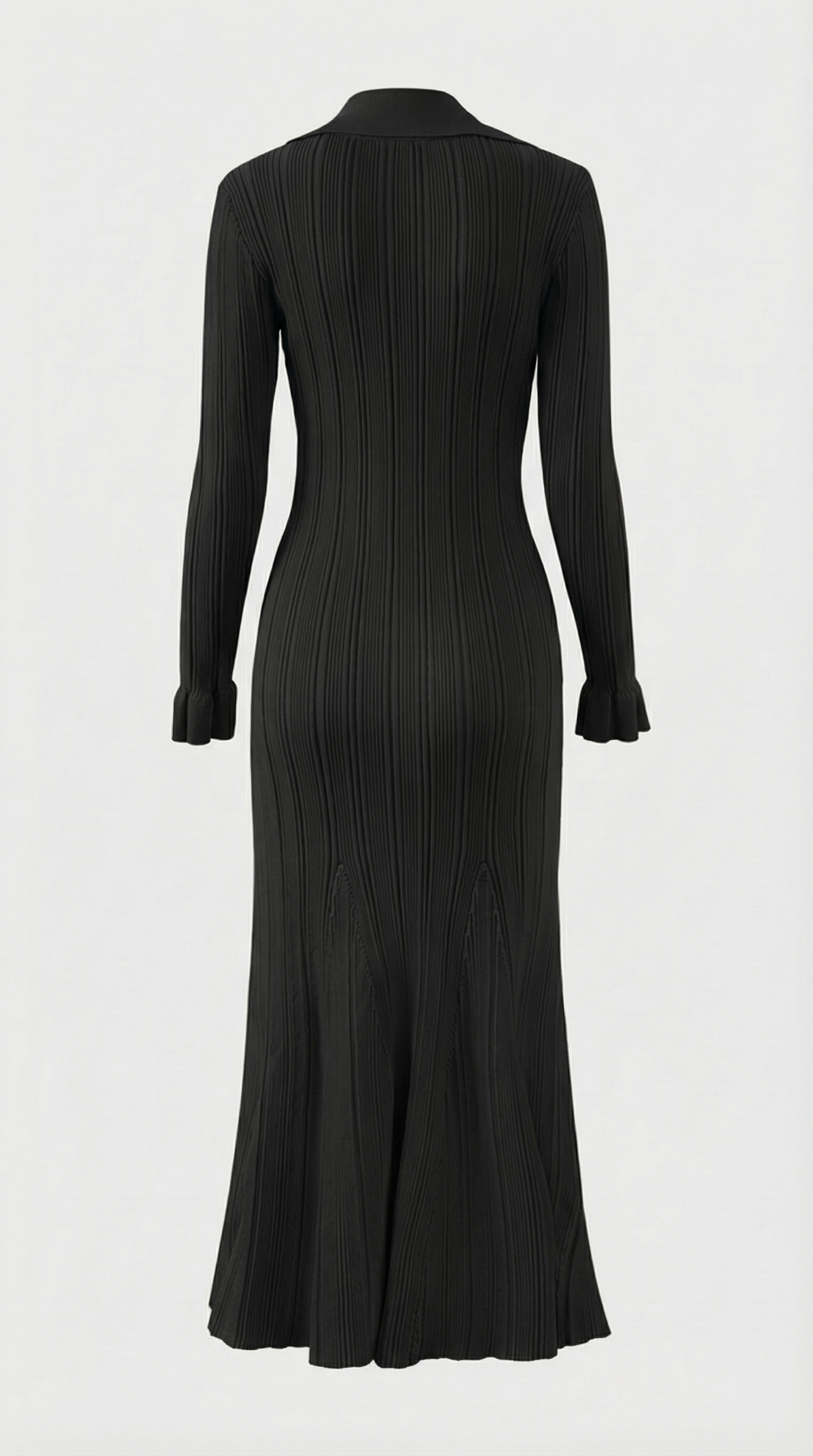Kena - Geripptes Strickhemd mit Knopfleiste Midi-Kleid Schwarz