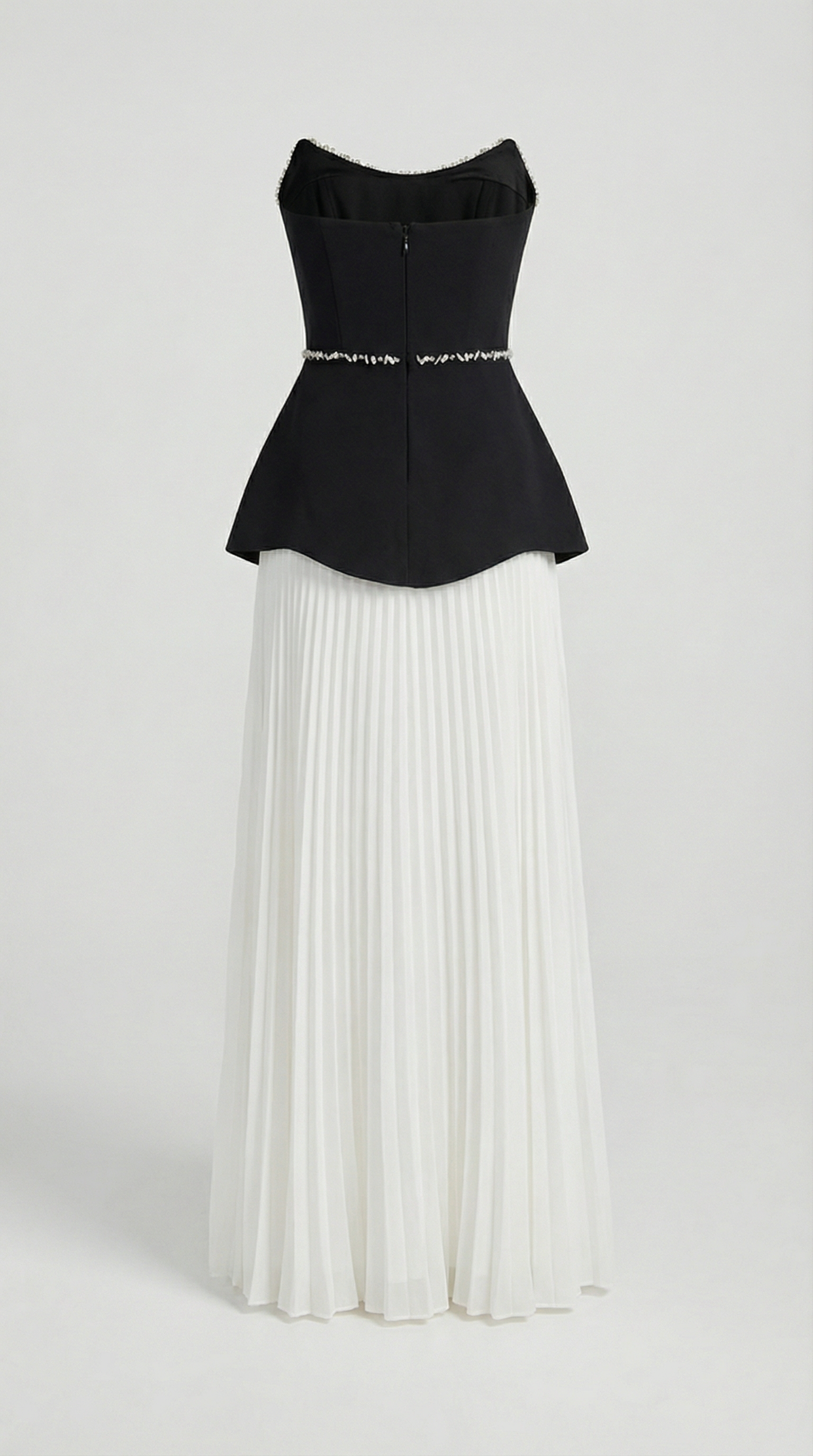 Bali - Mit Perlen besetztes Peplum & Falten-Maxikleid