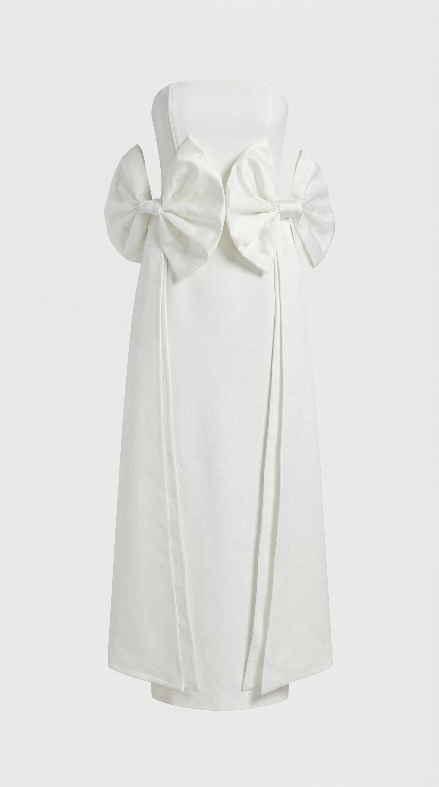 Keli - Dreifach-Schleifen trägerloses Säulen-Maxikleid Weiß