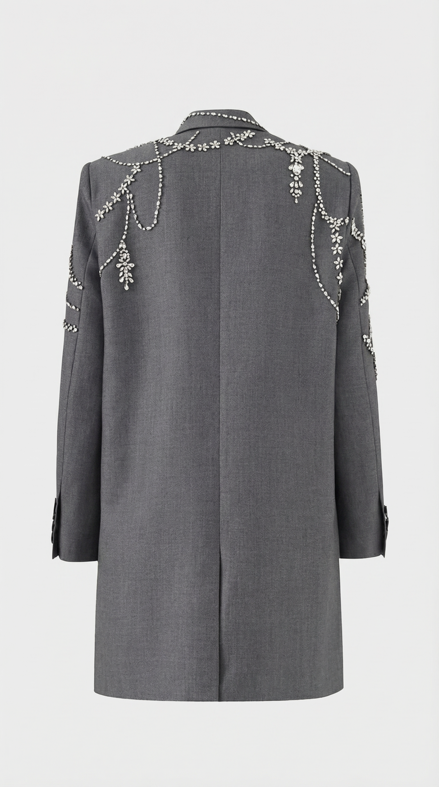 Veno - Robe Blazer Croisée Double-Breasted Draperie de Cristaux Grise