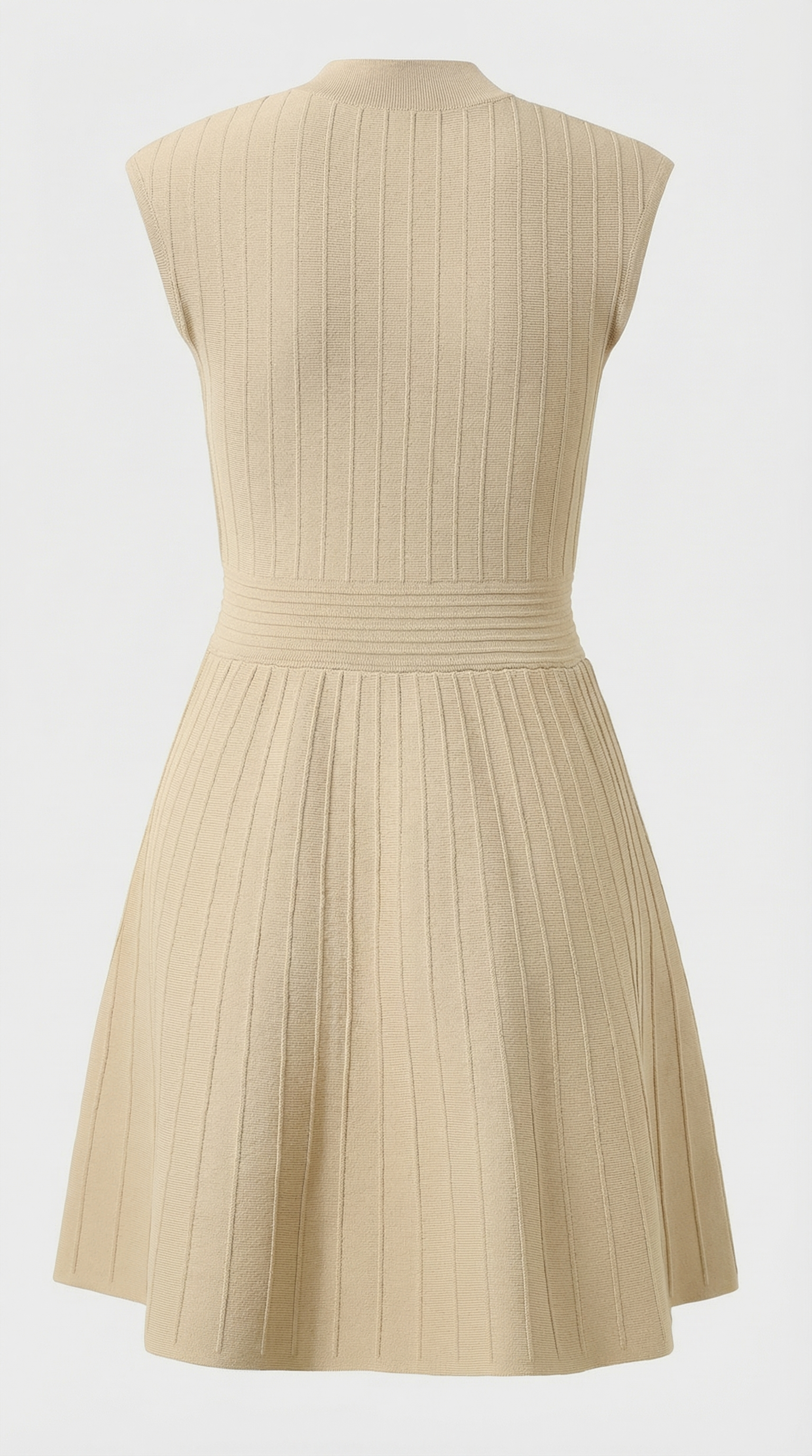 Mari - Ribbed Knit Button-Down Mini Dress Beige