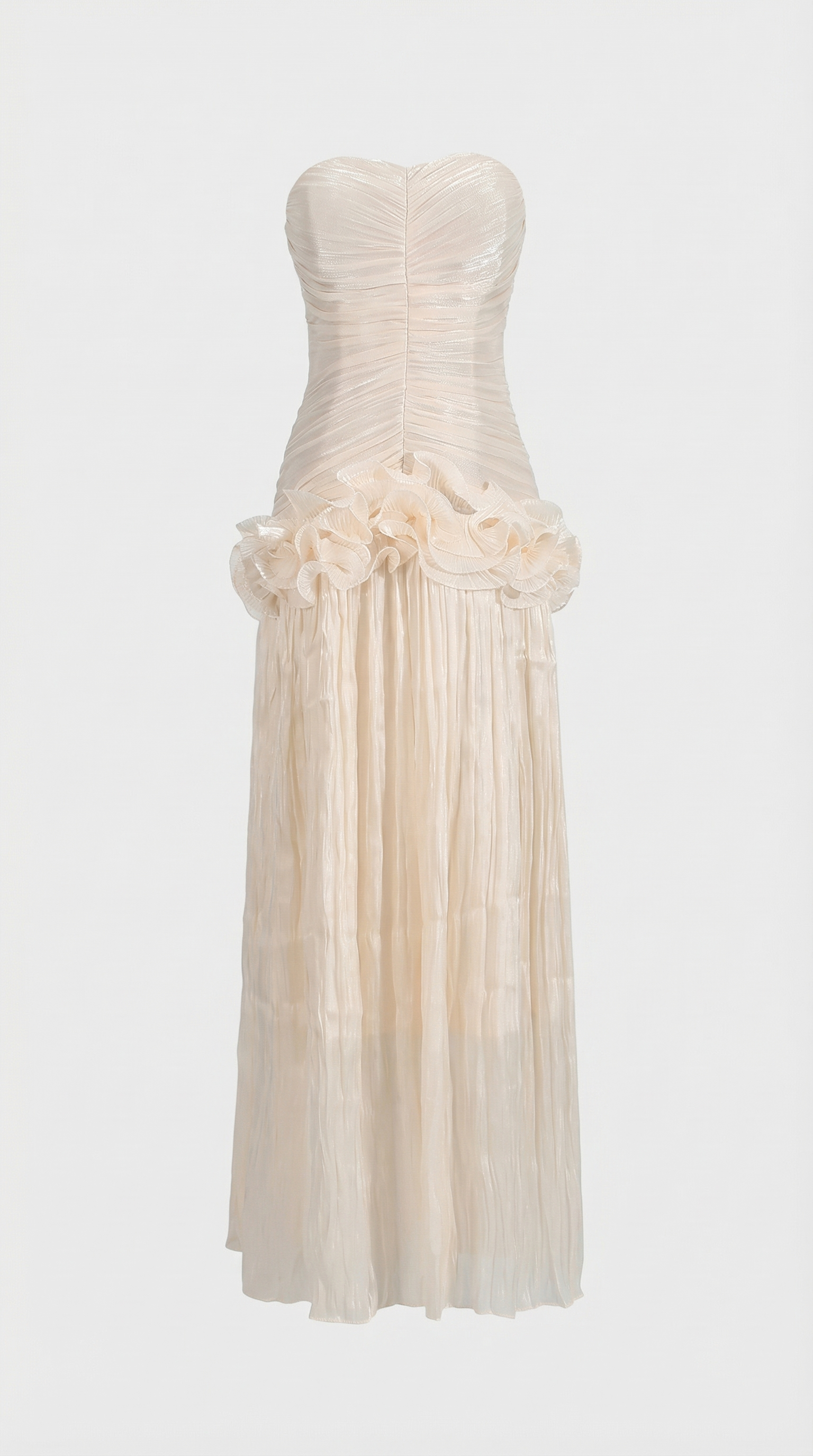 Miri - Metallic Faltenfreies Strapless Maxikleid Elfenbein