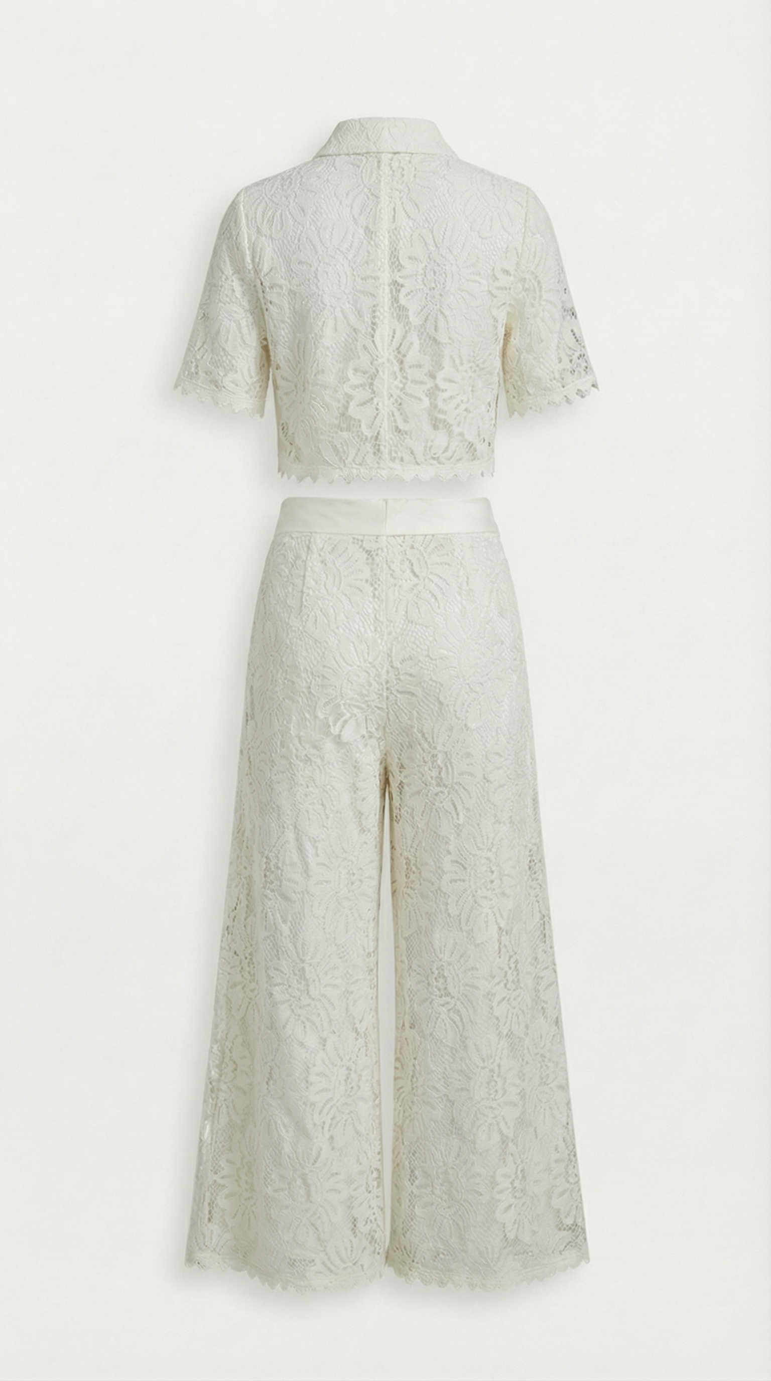Senti - Completo camicia corta in pizzo e pantaloni a gamba larga bianco