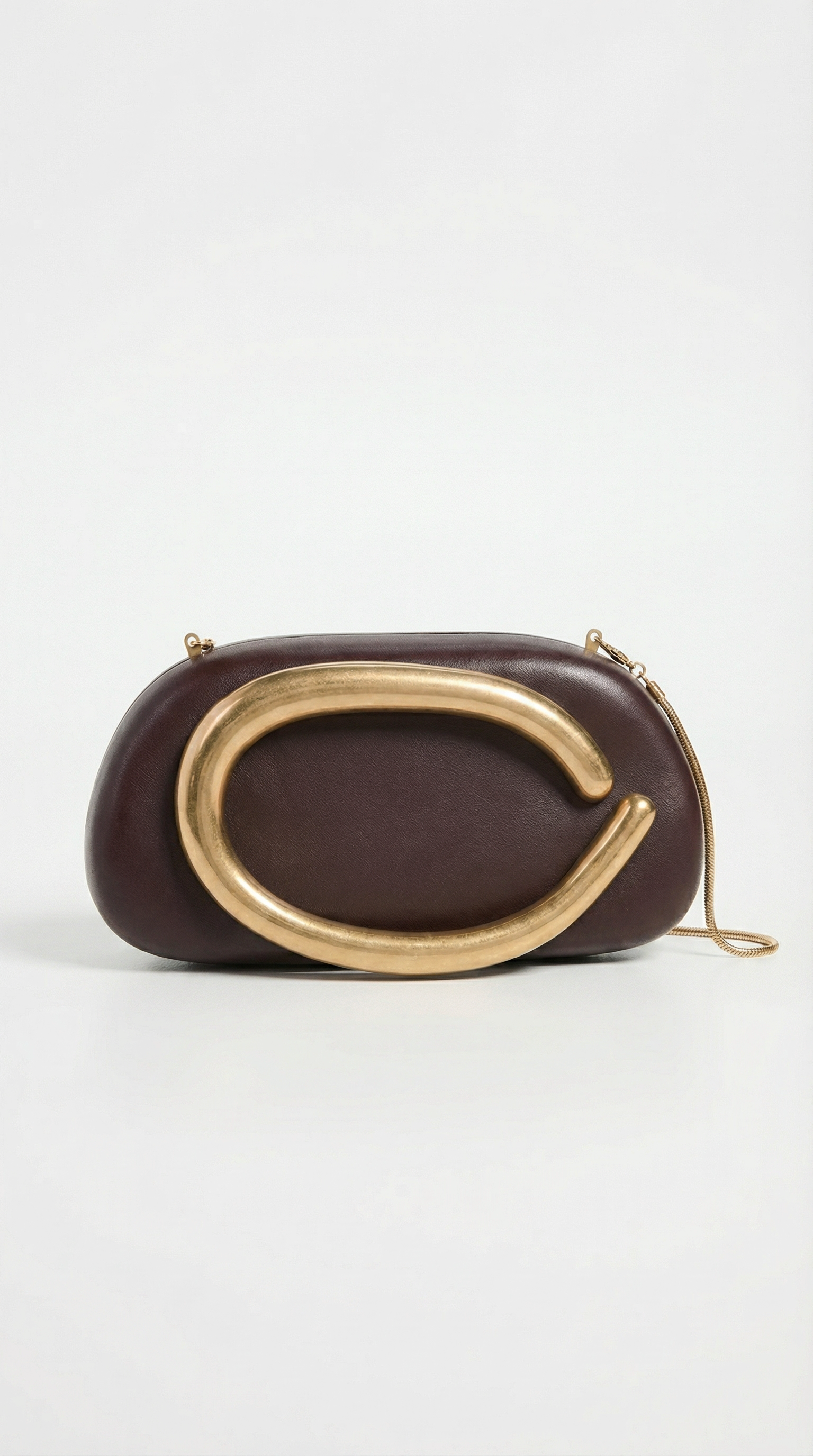Sage - Sculptural Metal-Handle Crescent Clutch Brown