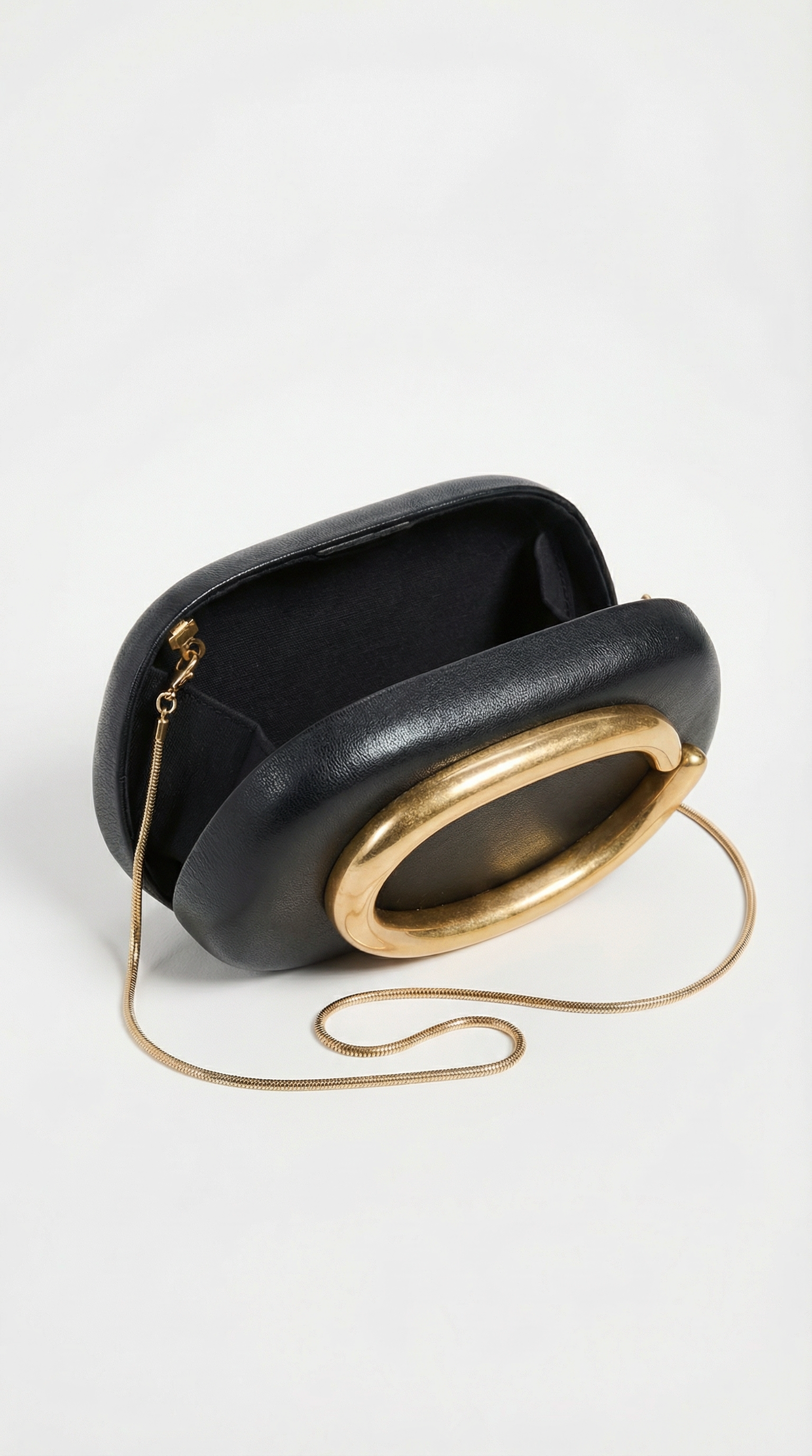 Sage - Sculptural Metal-Handle Crescent Clutch Black