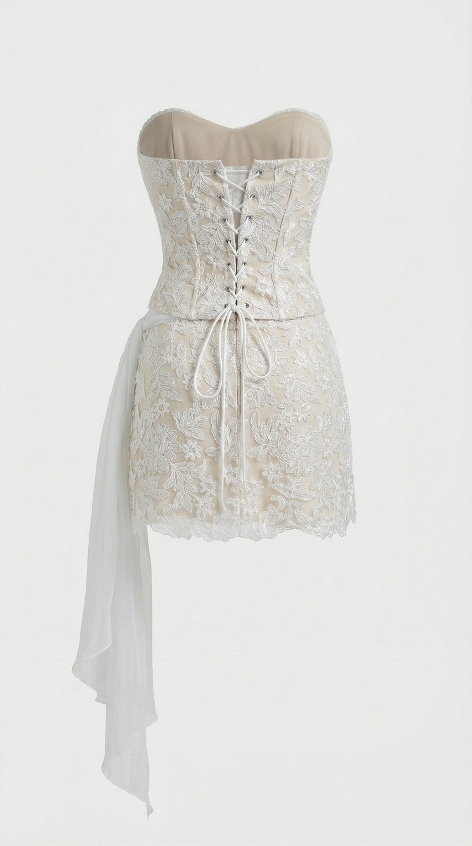Ankora - Drapiertes Spitzen- & Chiffon Bustier Mini-Kleid