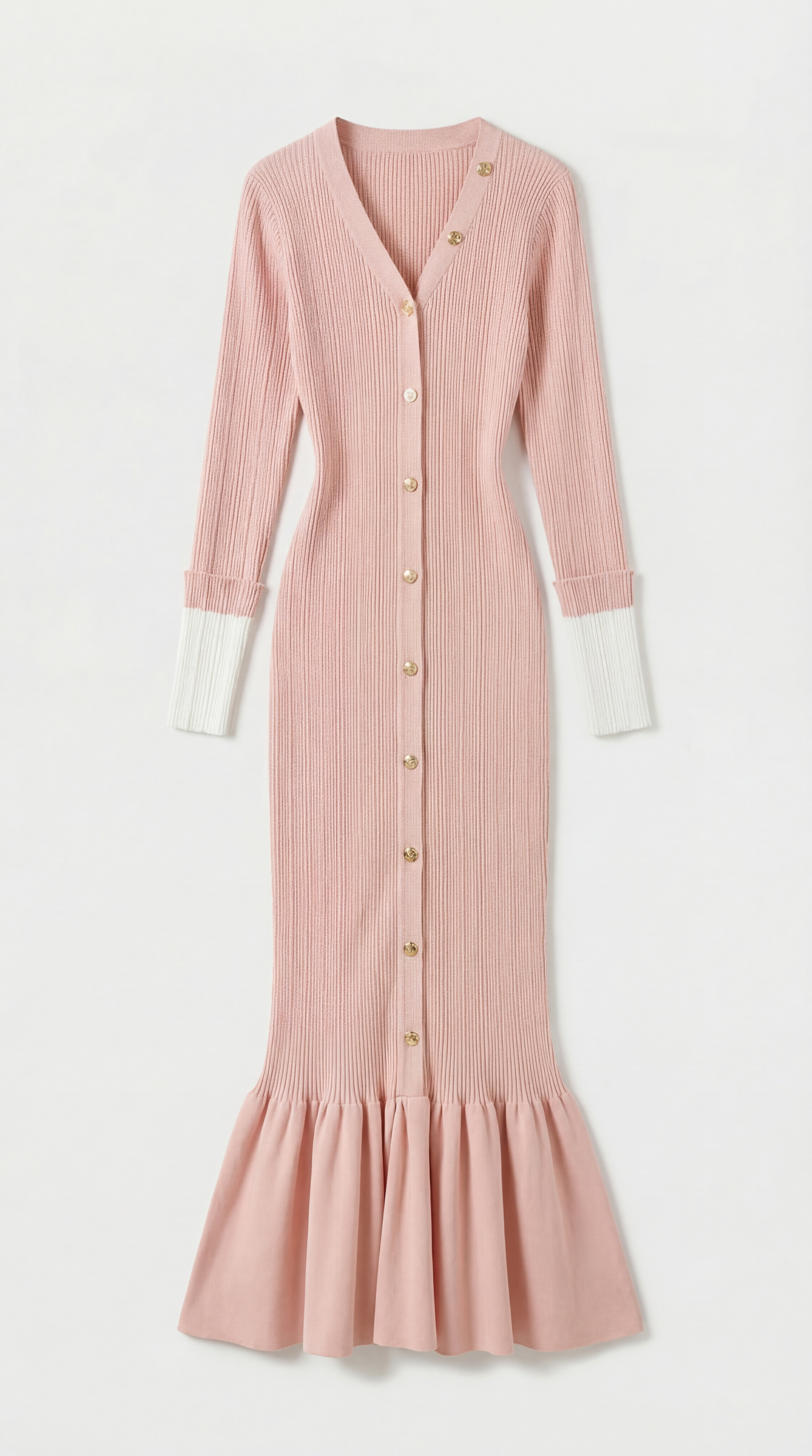 Yva - Vestito con coda di pesce da donna con scollo a V profondo e bottoni gioiello rosa