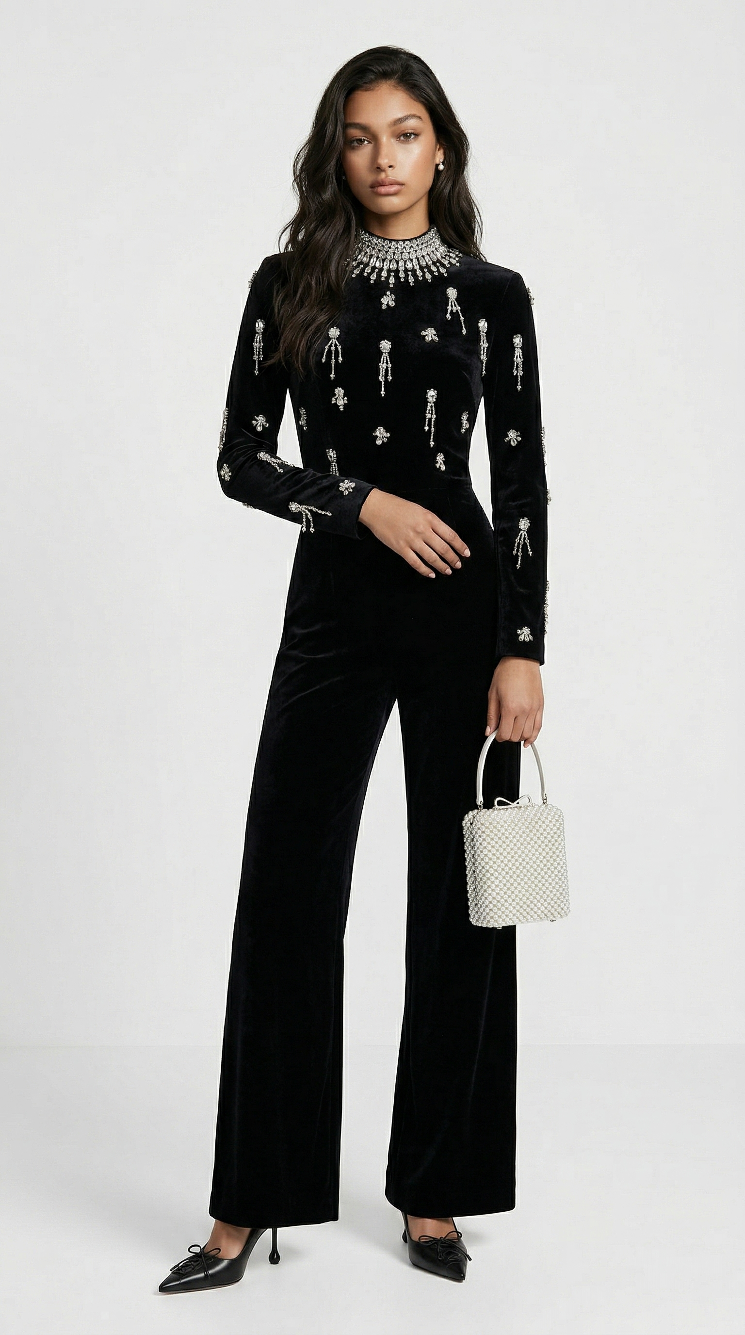 Zeri - Crystal-Embellished Velvet Wide-Leg Jumpsuit