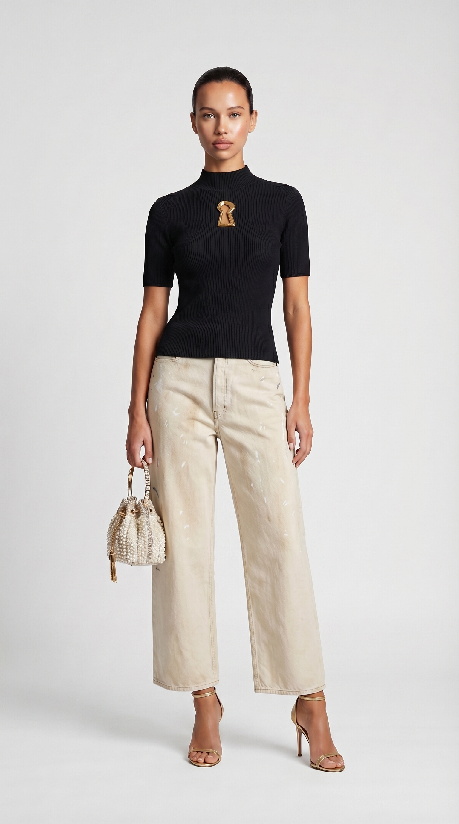 Solo - Keyhole-Detail Ribbed Knit Top Black
