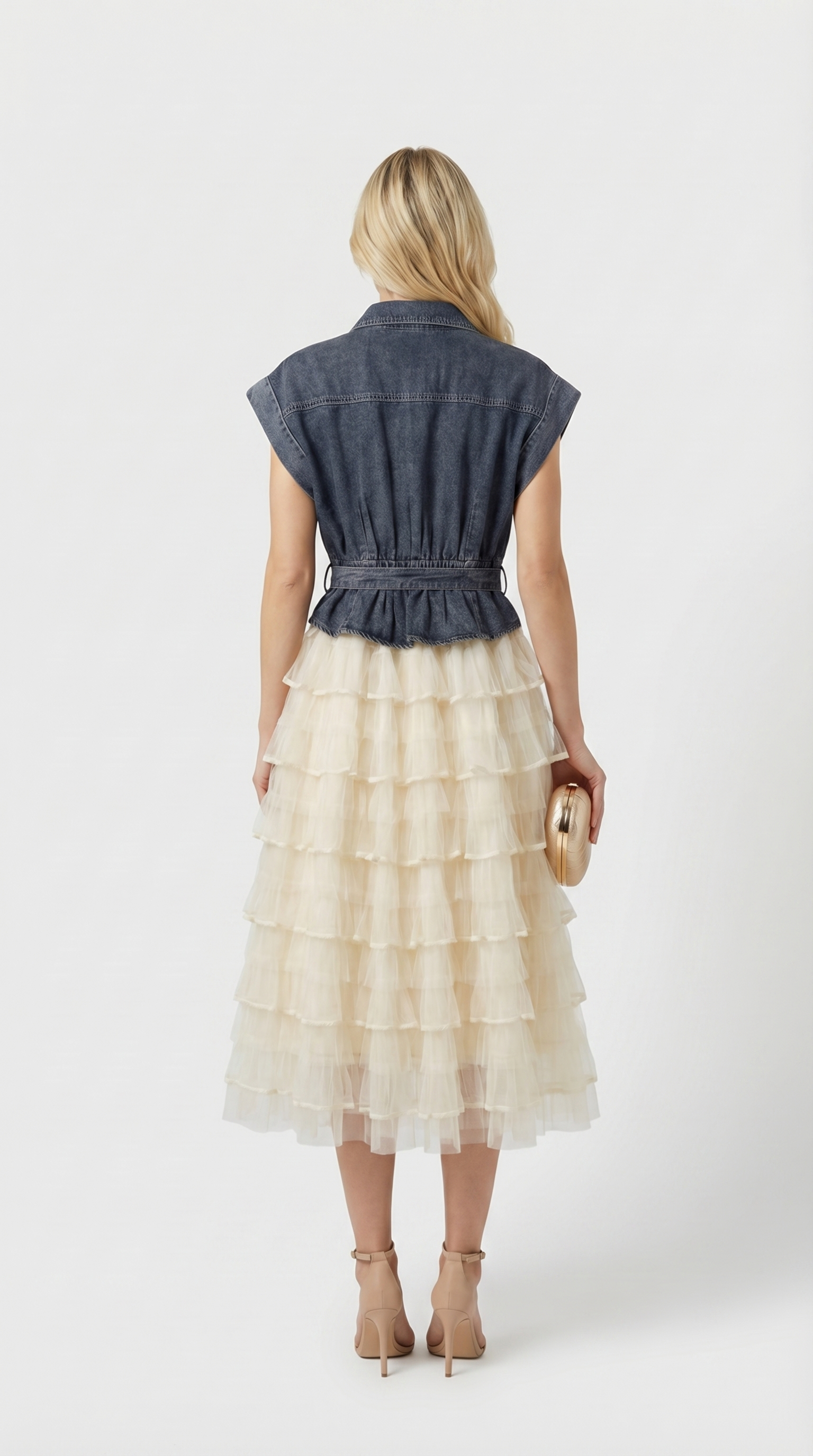 Eni - Spliced Denim & Tiered Tulle Midi