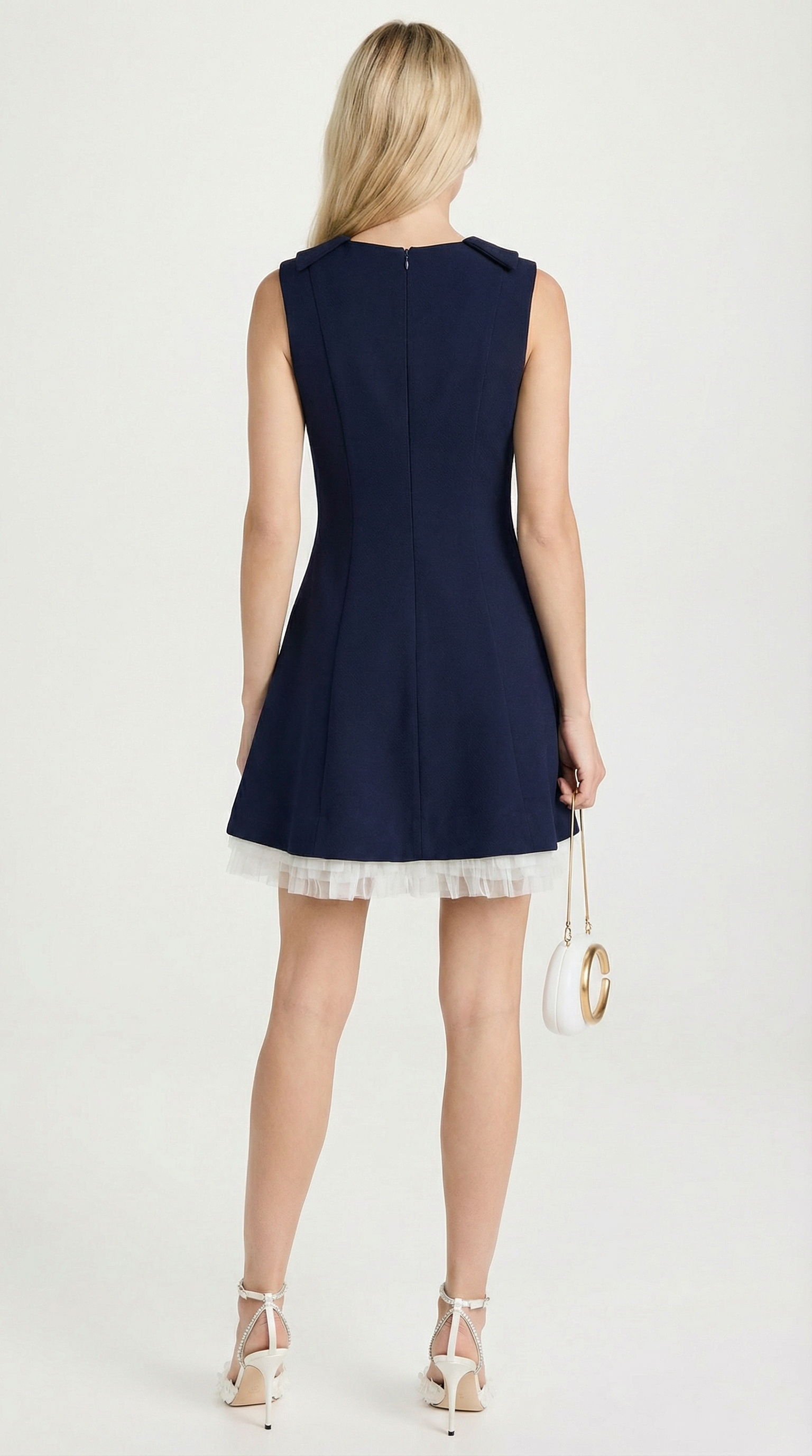 Leta - Navy Tulle-Hem Mini Dress