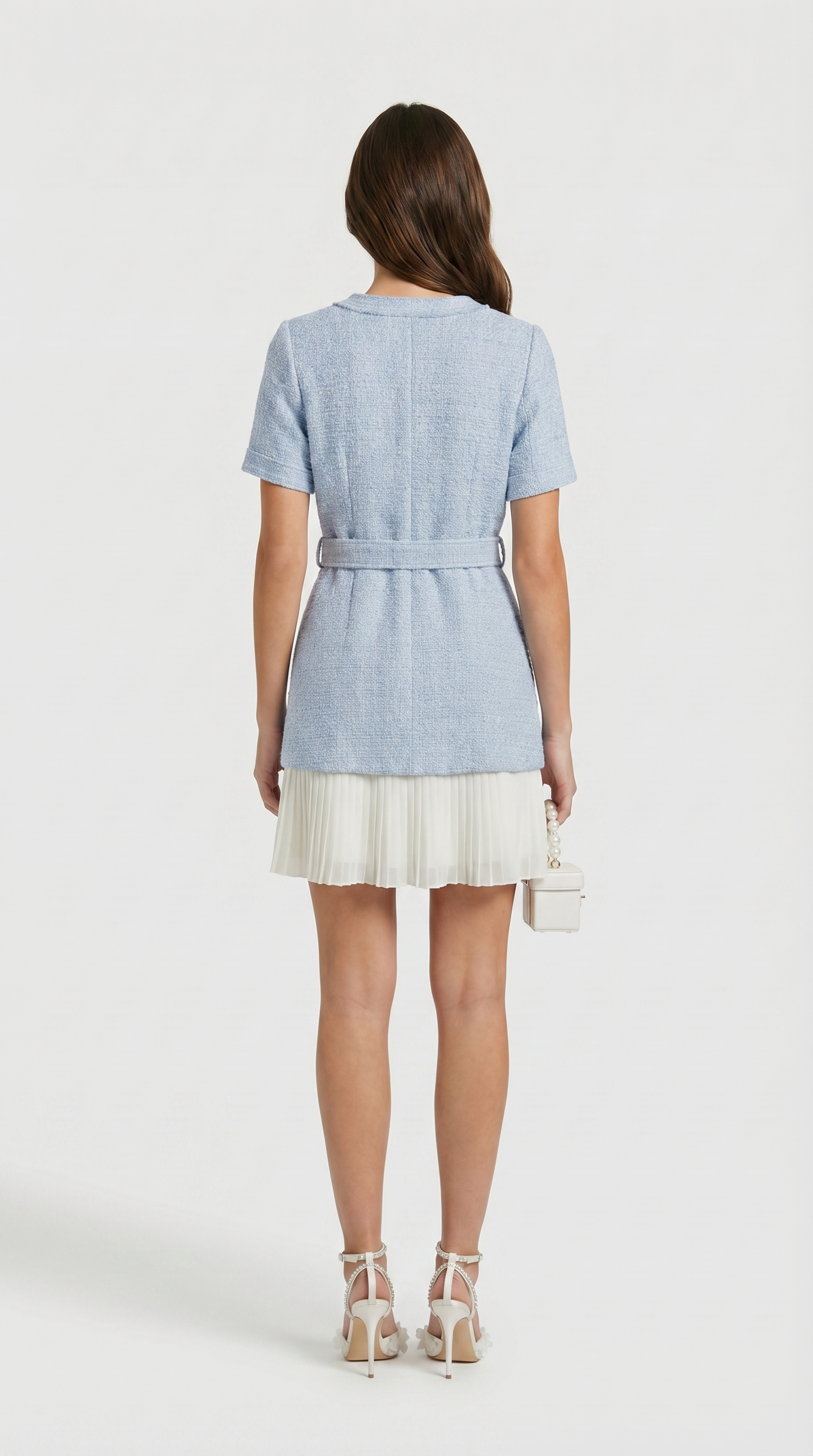 Oli - Belted Tweed & Pleated Chiffon Dress