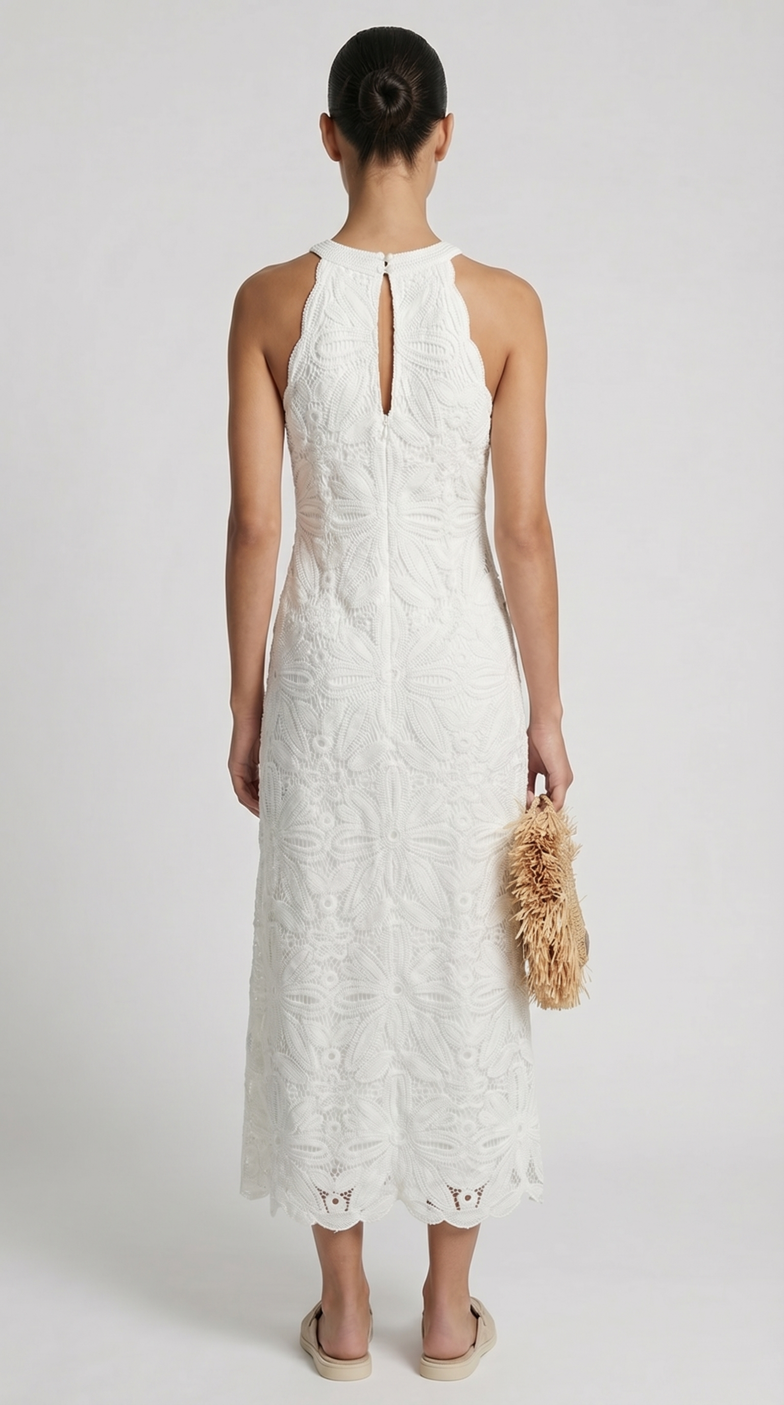 Nosa - Embroidered Halter-Neck Maxi Cotton Dress