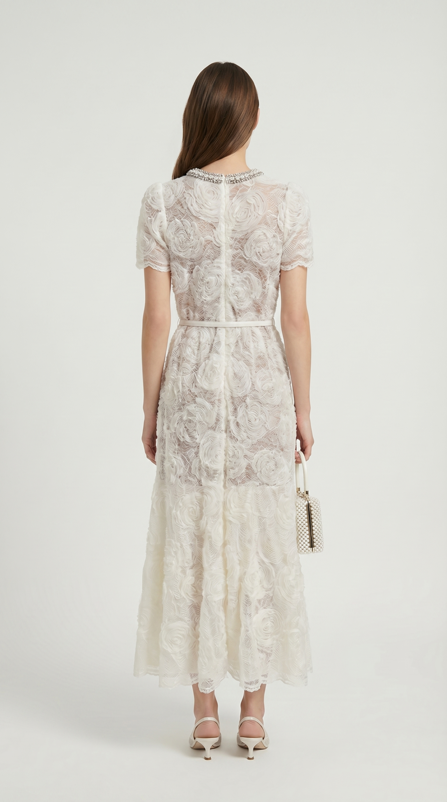 Tula - Rose Lace Maxi Dress with Crystal Neckline