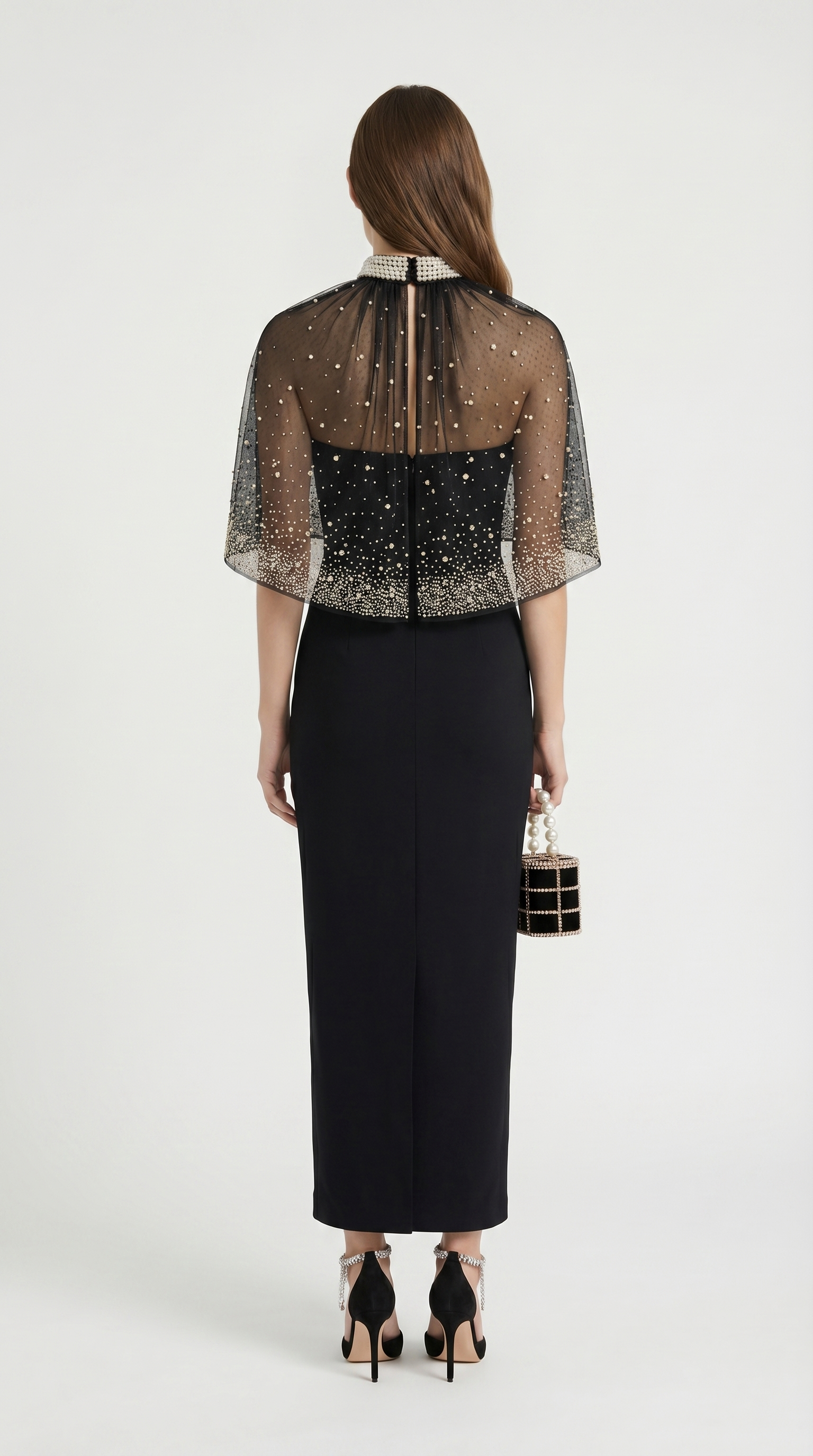 Kami - Pearl-Embellished Cape Maxi Dress