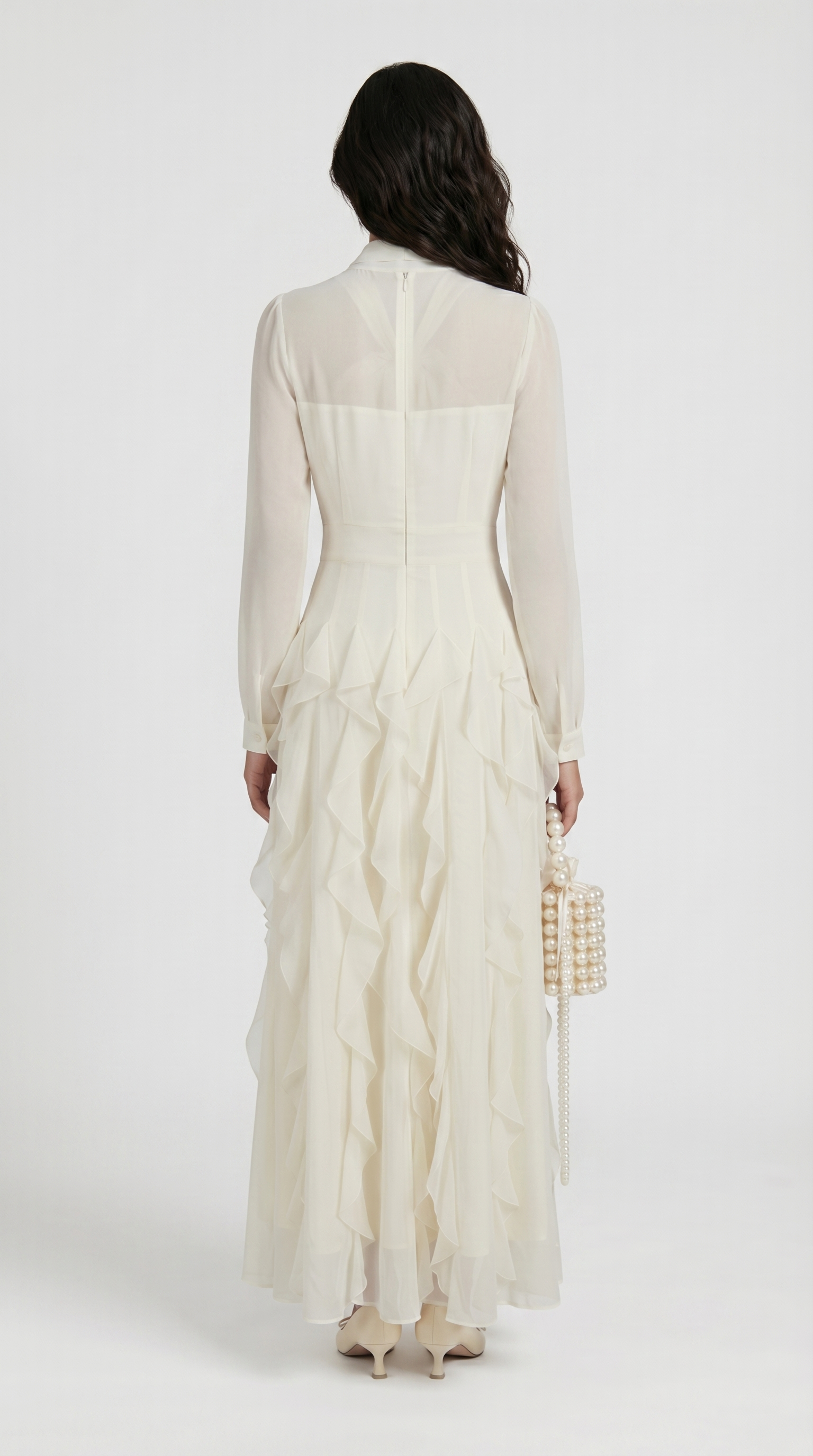 Zola - Tiered Ruffle Pussy-Bow Maxi Dress White
