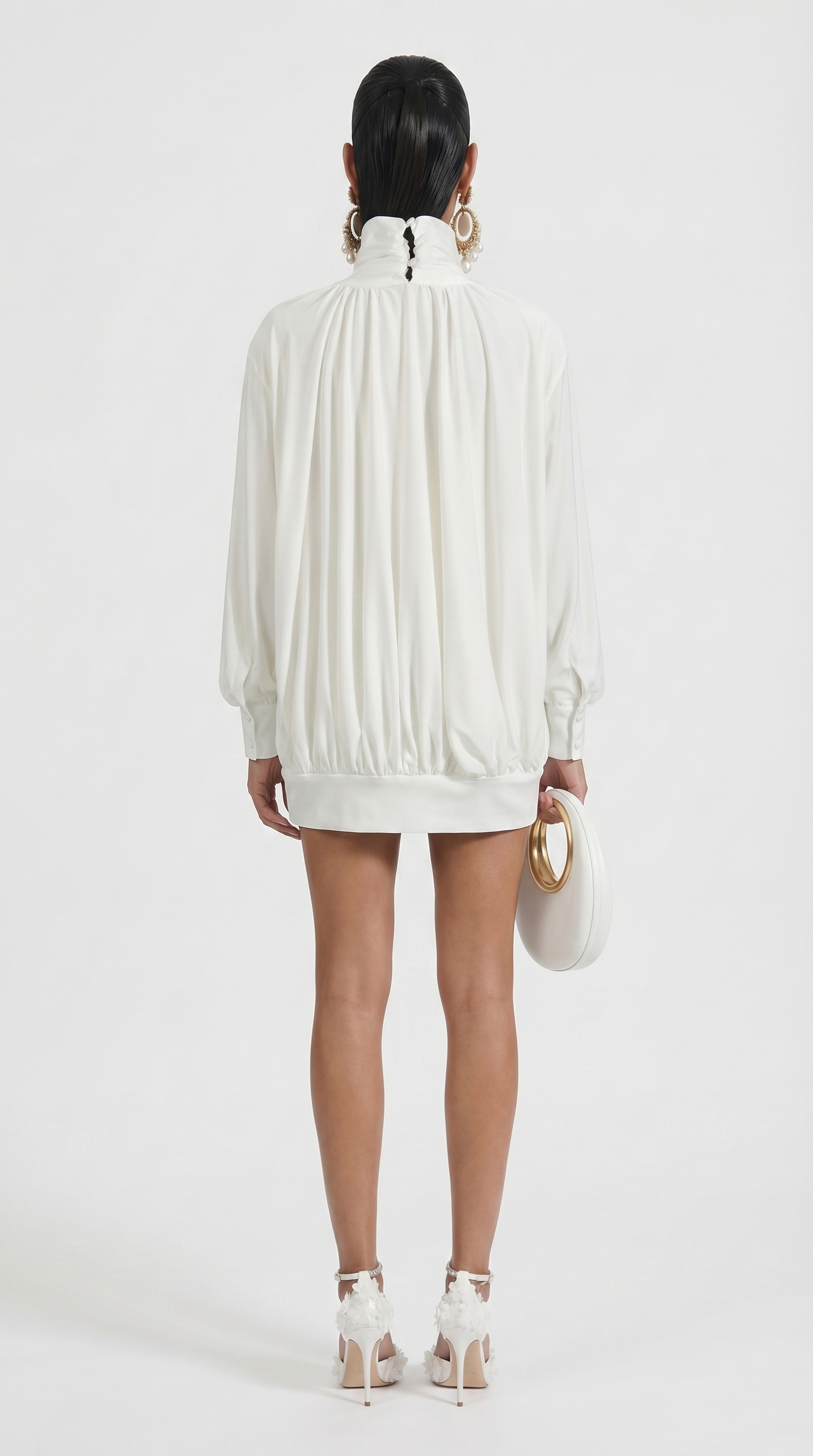 Vesa - Draped High-Neck Mini Dress with Rose Detail