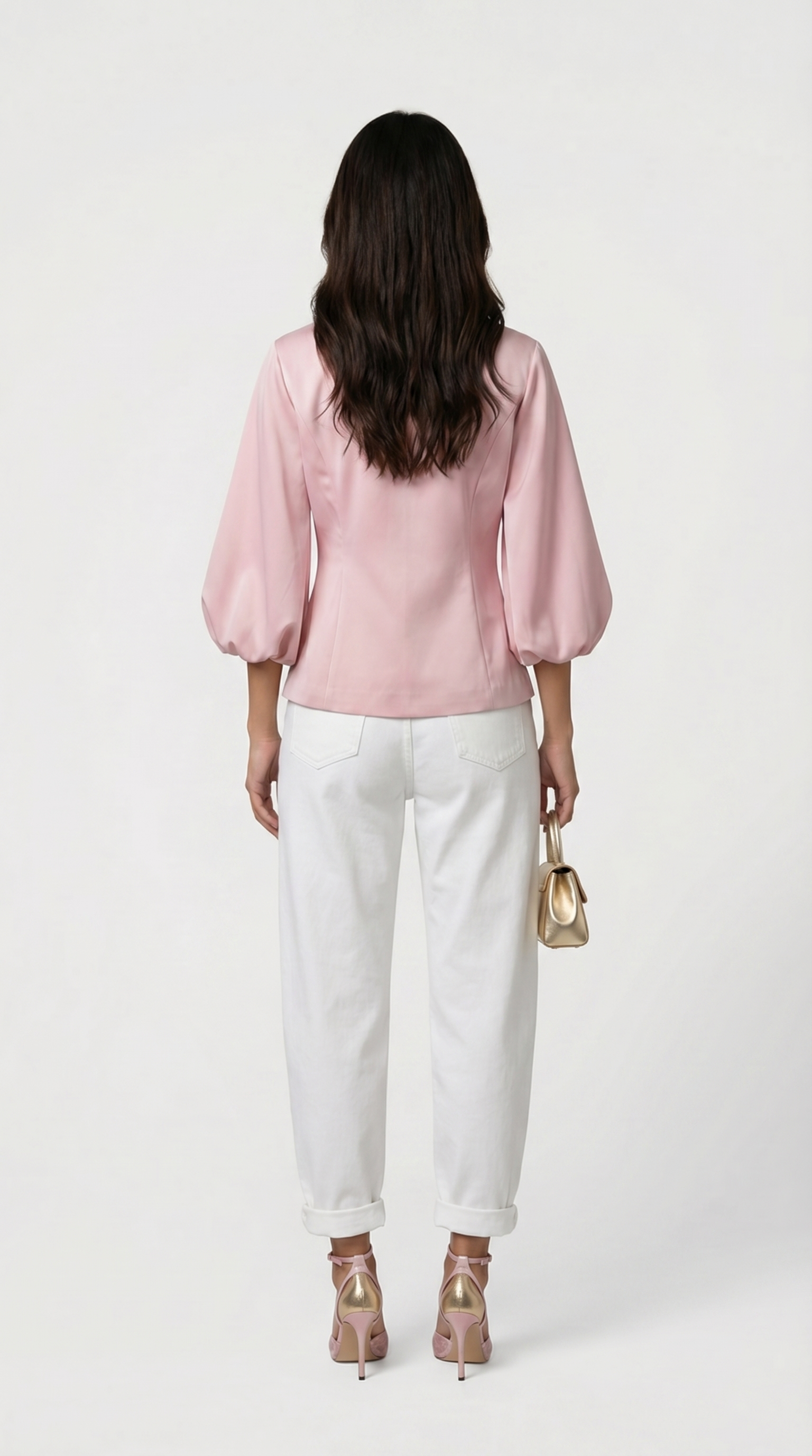 Keni - Metallknopf Puffärmel Top Rosa