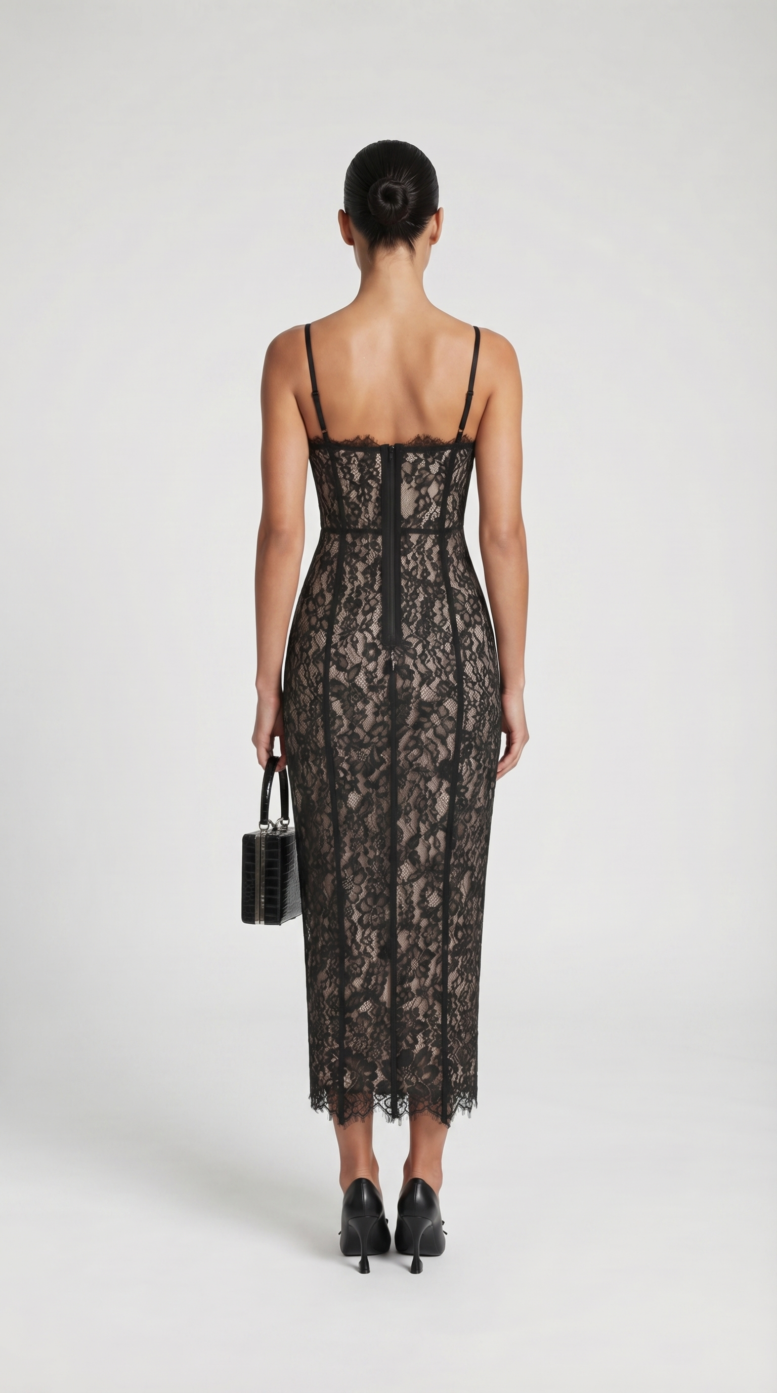 Lotri - Paneled Floral Lace Bustier Midi Dress