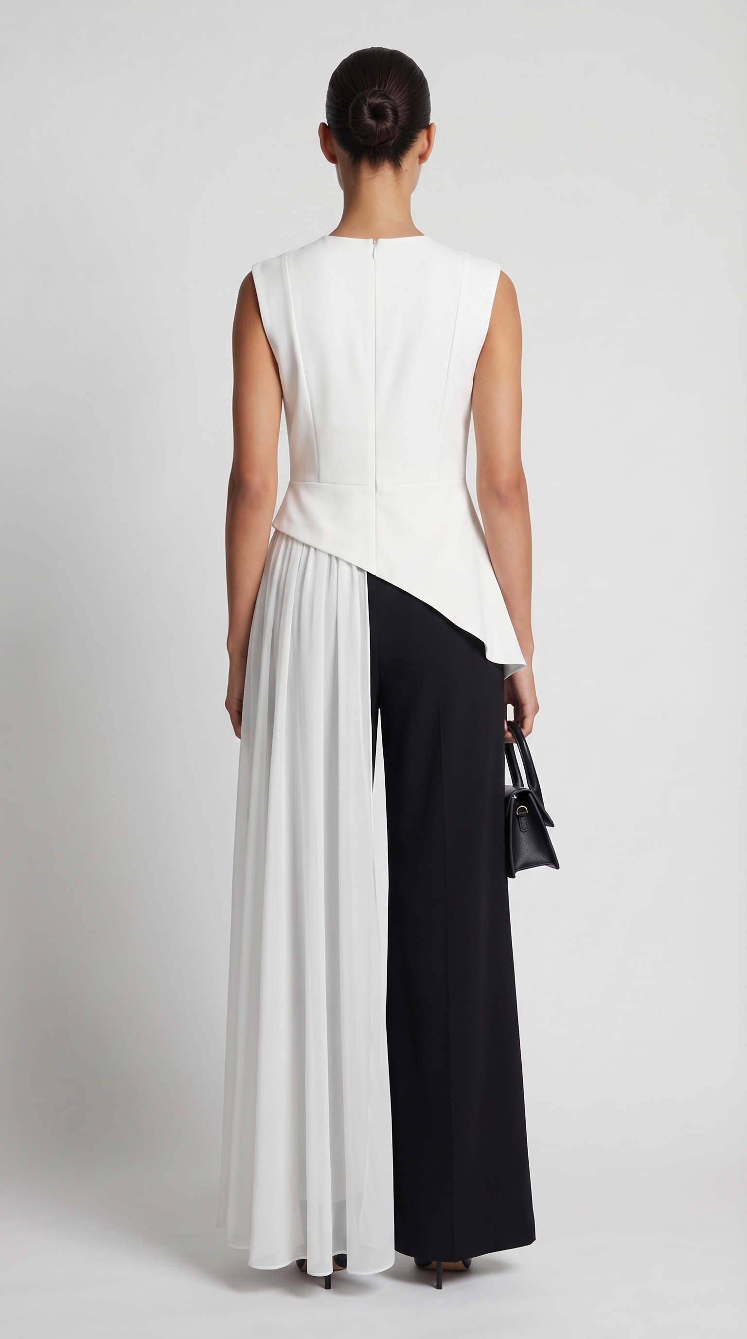 Mara - Asymmetrical Chiffon-Draped Peplum Top White