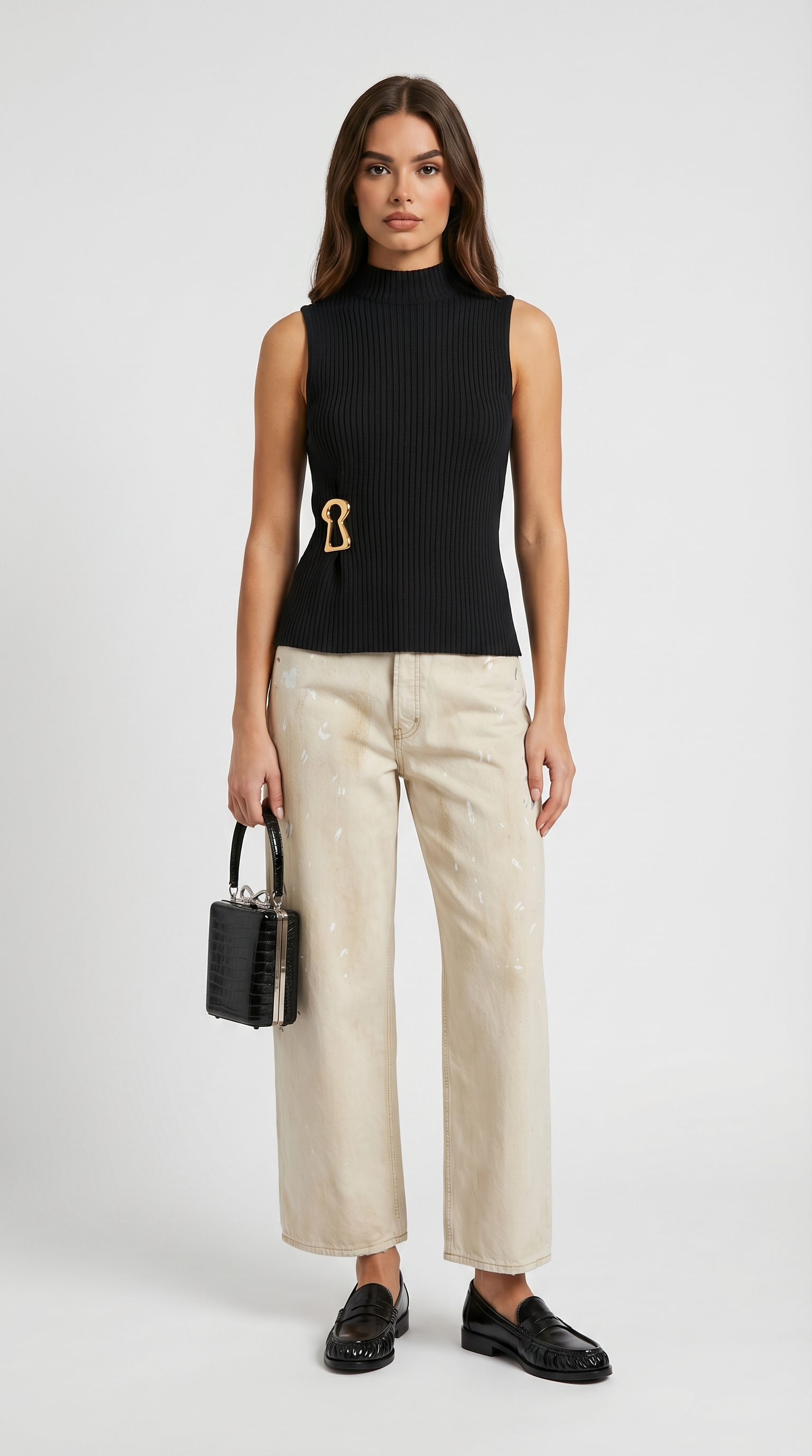 Corso - Keyhole-Detail Sleeveless Ribbed Top Black