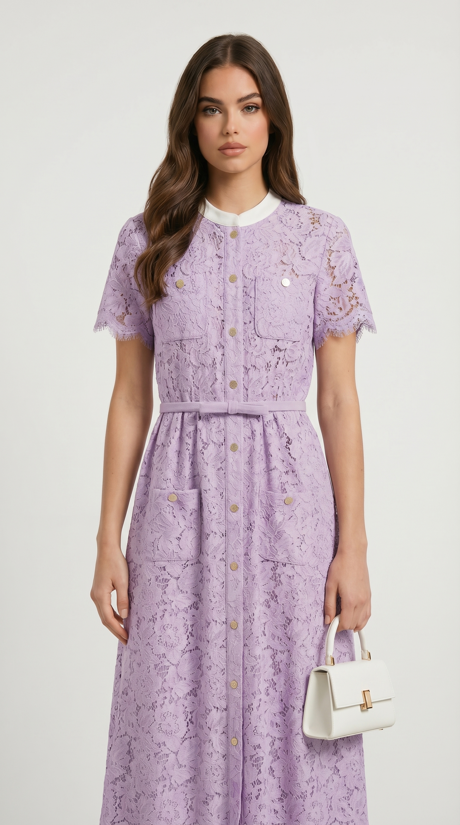Zalia - Victorian Lace Belted Midi Dress
