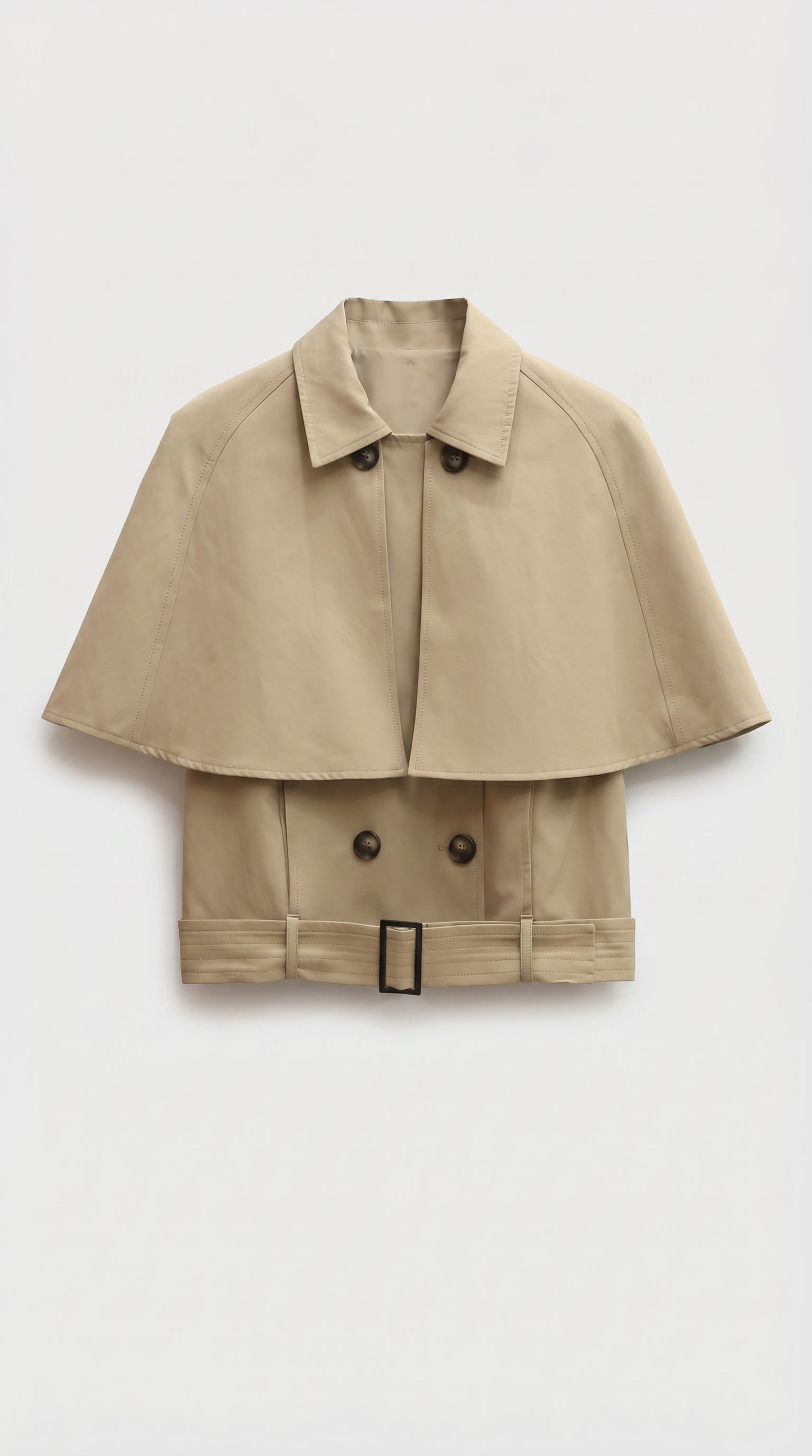 Arce - Cropped Trench Cape with Belted Waist